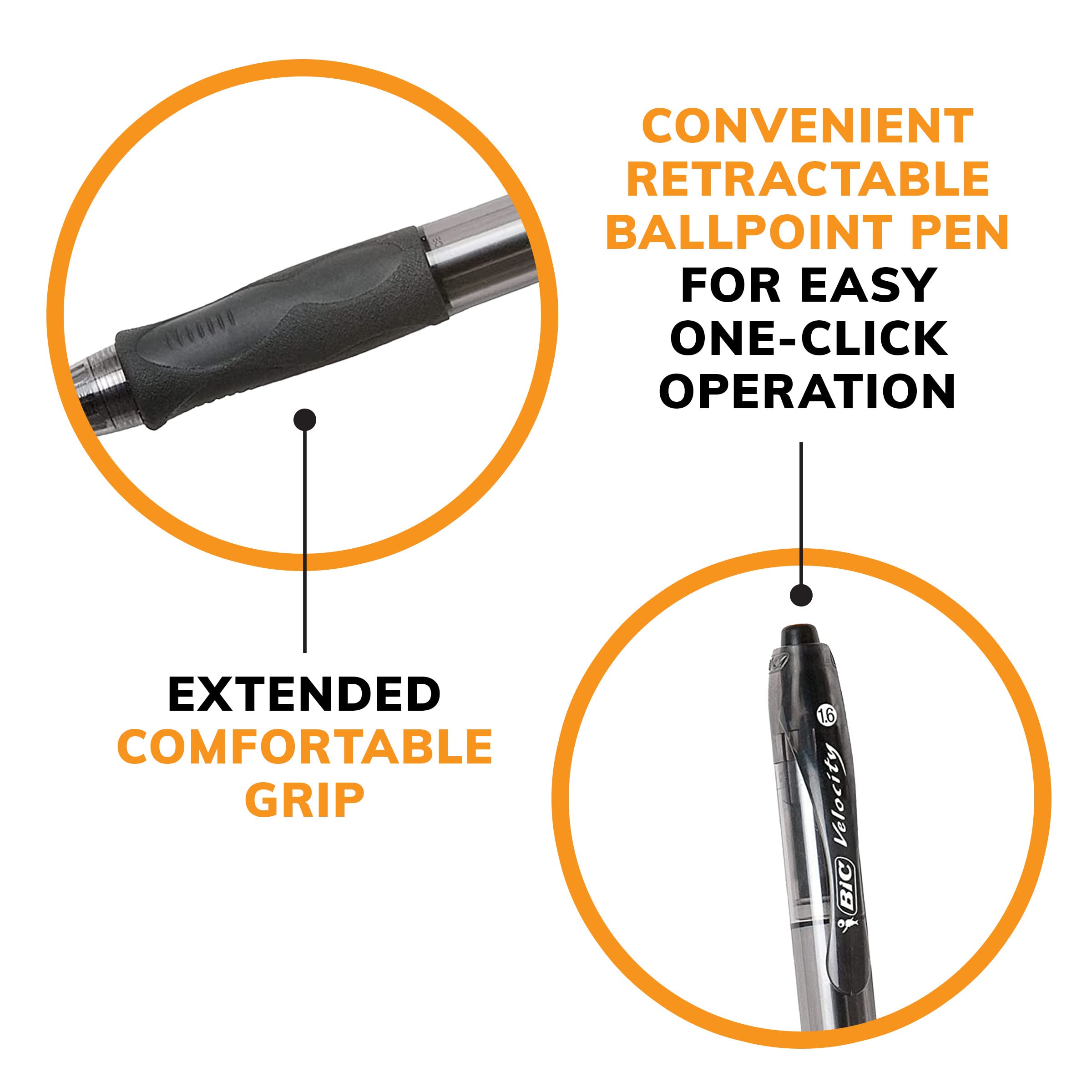 BIC Glide Bold Black Ballpoint Pens 1.6mm - 12 Pack Retractable Pens with Comfort Grip for Smooth Writing - Ideal for Office, School & Note Taking