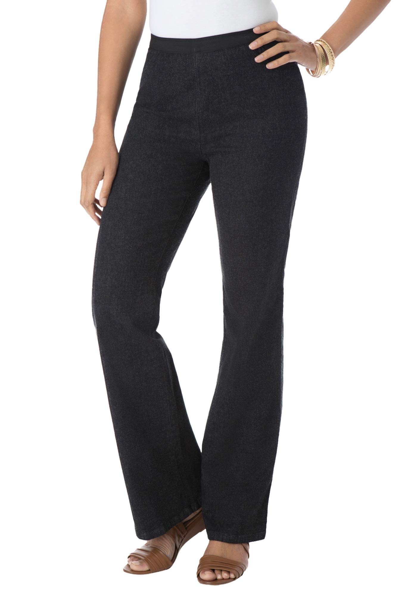 Jessica London Women's Plus Size Bootcut Stretch Jeans with Elastic Waistband - Size 32, Black | Comfortable Denim Pants for Casual Wear & Office Outfits