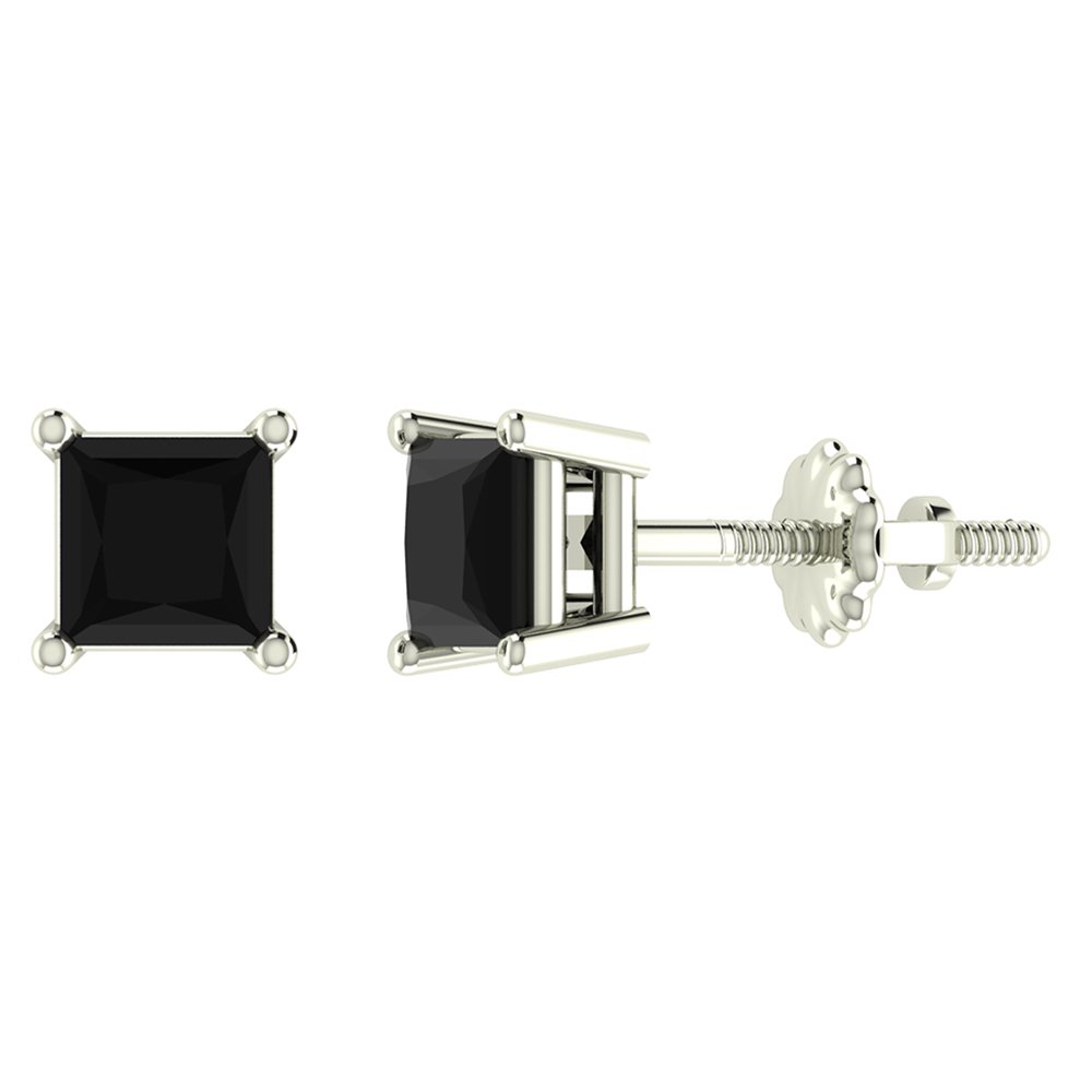 Black Diamond Stud Earrings for Women & Men - 14K Gold Princess Cut Earrings with Gift Box & Authenticity Card | Perfect for Anniversary Gifts, Wedding Jewelry & Everyday Luxury