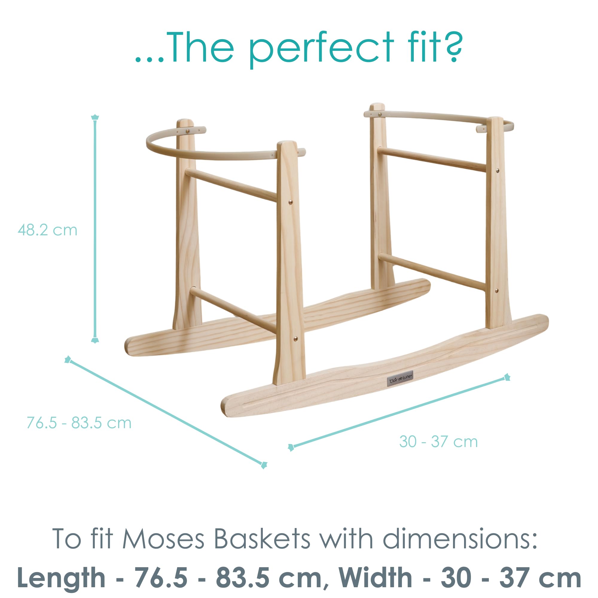 Clair de Lune Natural Wooden Rocking Moses Basket Stand - Handcrafted Baby Crib for Nursery, Bedroom & Gift (Perfect for Newborns, Christenings & Baby Showers)