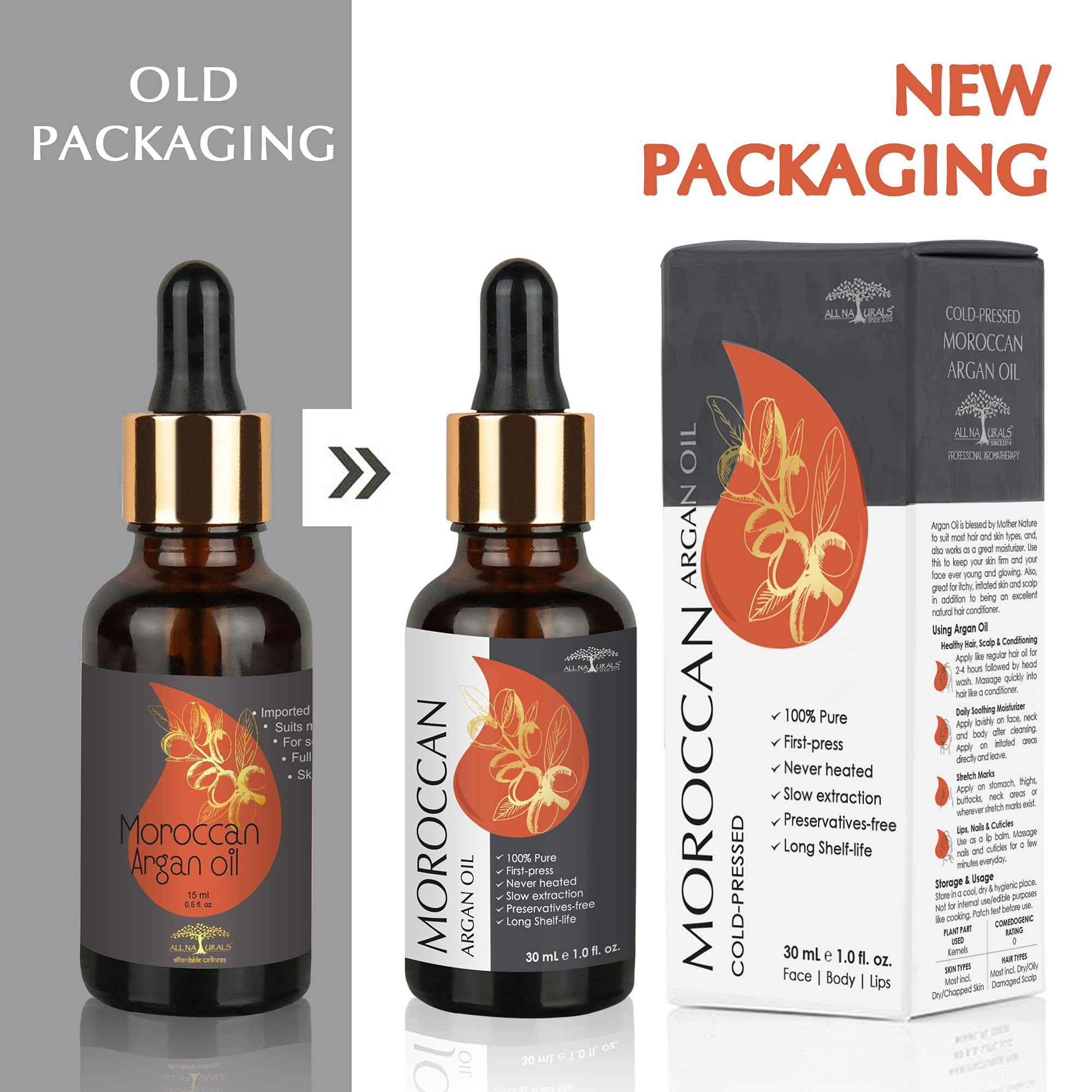 Pure Cold-Pressed Moroccan Argan Oil for Hair Growth, Skin Care & Face Massage - 100% Natural Undiluted Carrier Oil - 30ml - Perfect for Dry Hair Treatment, Anti-Aging & Daily Moisturizing Routine