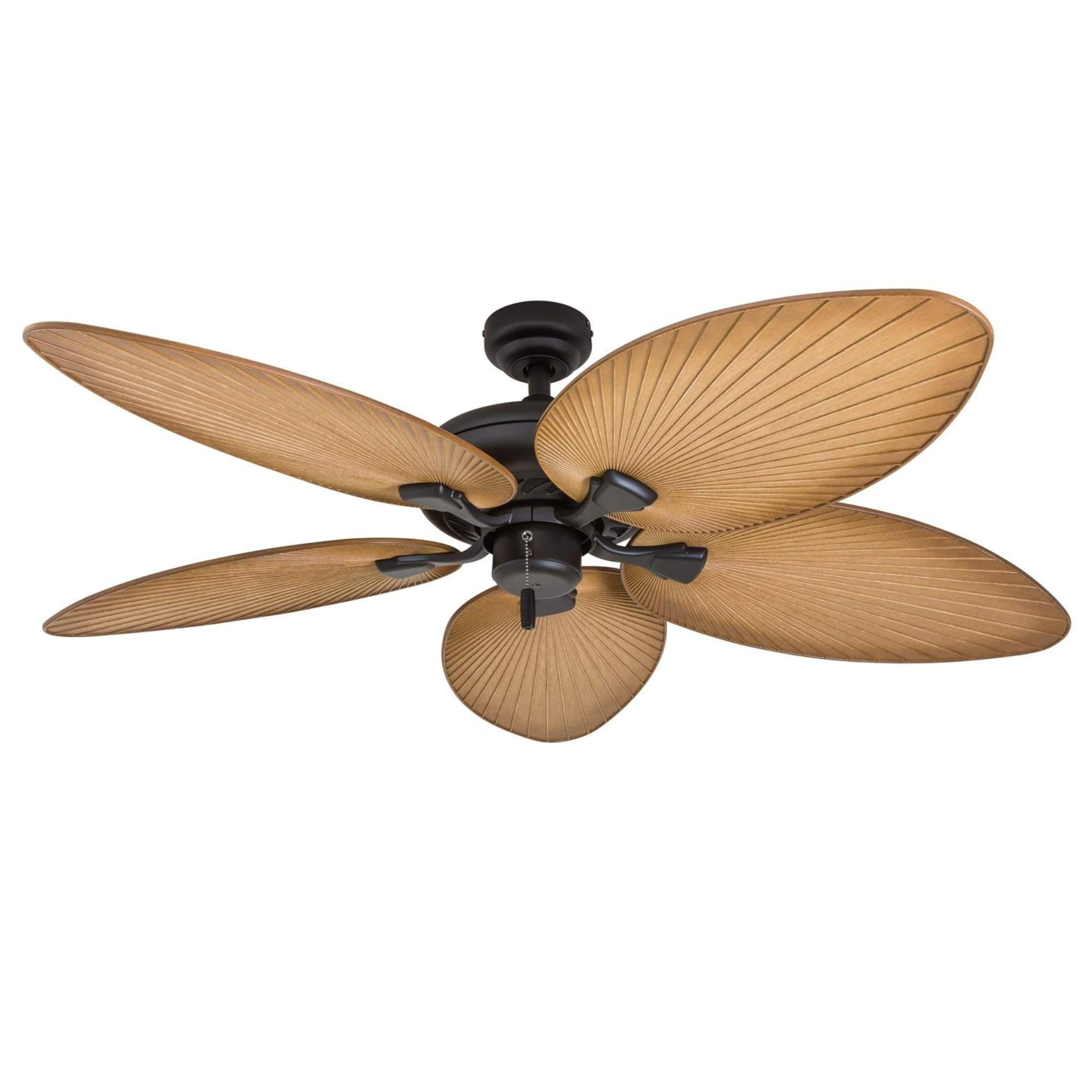 Honeywell 52 Inch Tropical Ceiling Fan for Indoor & Outdoor Use - No Light, Pull Chain, 3 Mounting Options, 5 Palm Leaf Blades, Damp-Rated (Model 50505-01, Bronze) - Perfect for Patio, Porch, Living Room & Bedroom Cooling