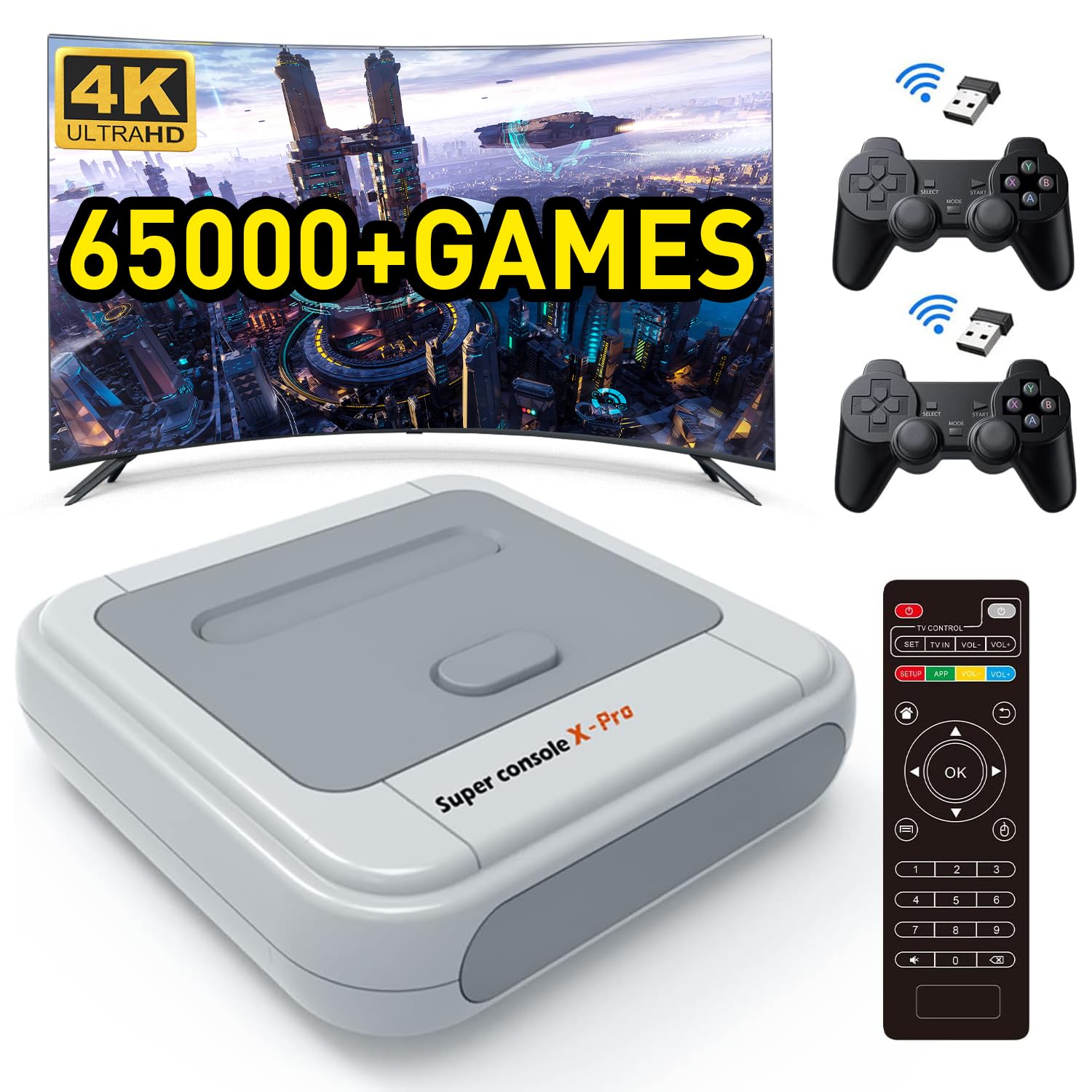 Kinhank Retro Game Console - Super Console X PRO with 65000+ Games, 70+ Emulators, Dual System, 4K TV Support, 5-Player Multiplayer, LAN/WiFi - Perfect for Family Game Nights & Man Cave Entertainment