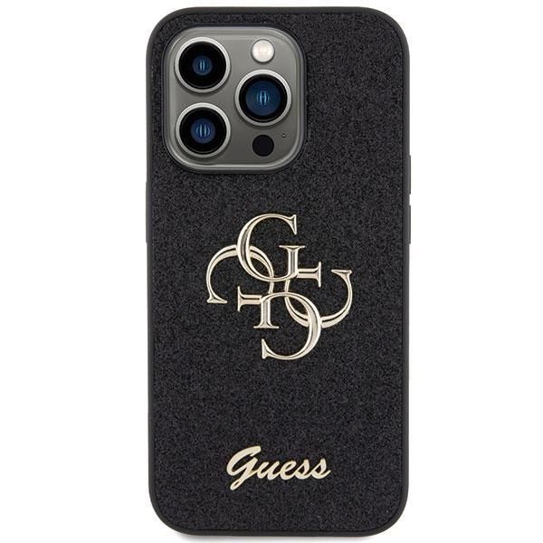 Guess Glitter Script Big 4G Phone Case for iPhone 15 Pro Max 6.7 Inch - Sparkly Black Protective Cover (GUHCP15XHG4SGK) | Perfect for Everyday Use, Parties & Gift Giving