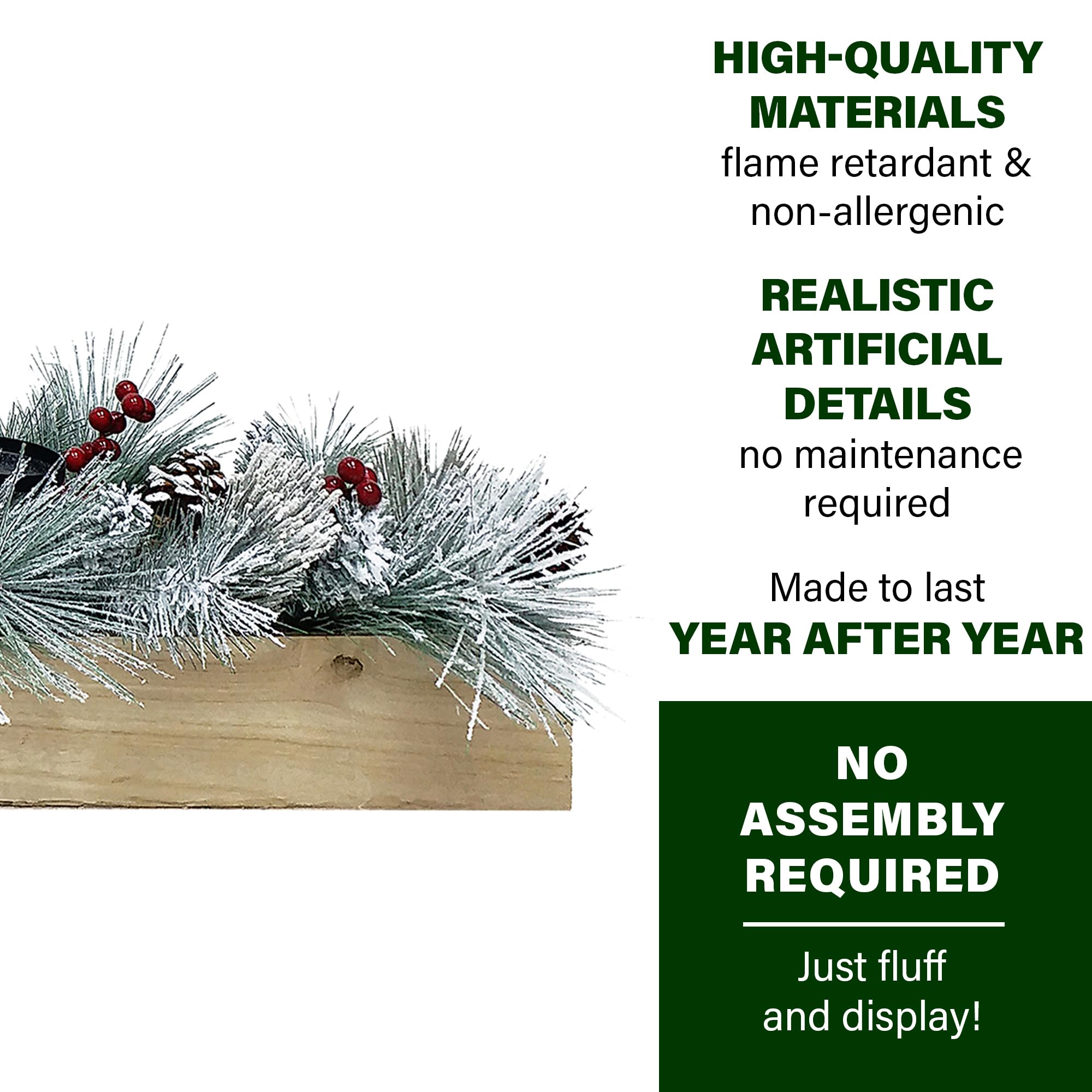 Fraser Hill Farm 42-Inch Snowy Pine Christmas Tabletop Pillar Candle Holder with Pinecones & Red Berries - Holds 5 Candles - Elegant Holiday Home Decor for Mantel, Dining Table & Festive Centerpieces