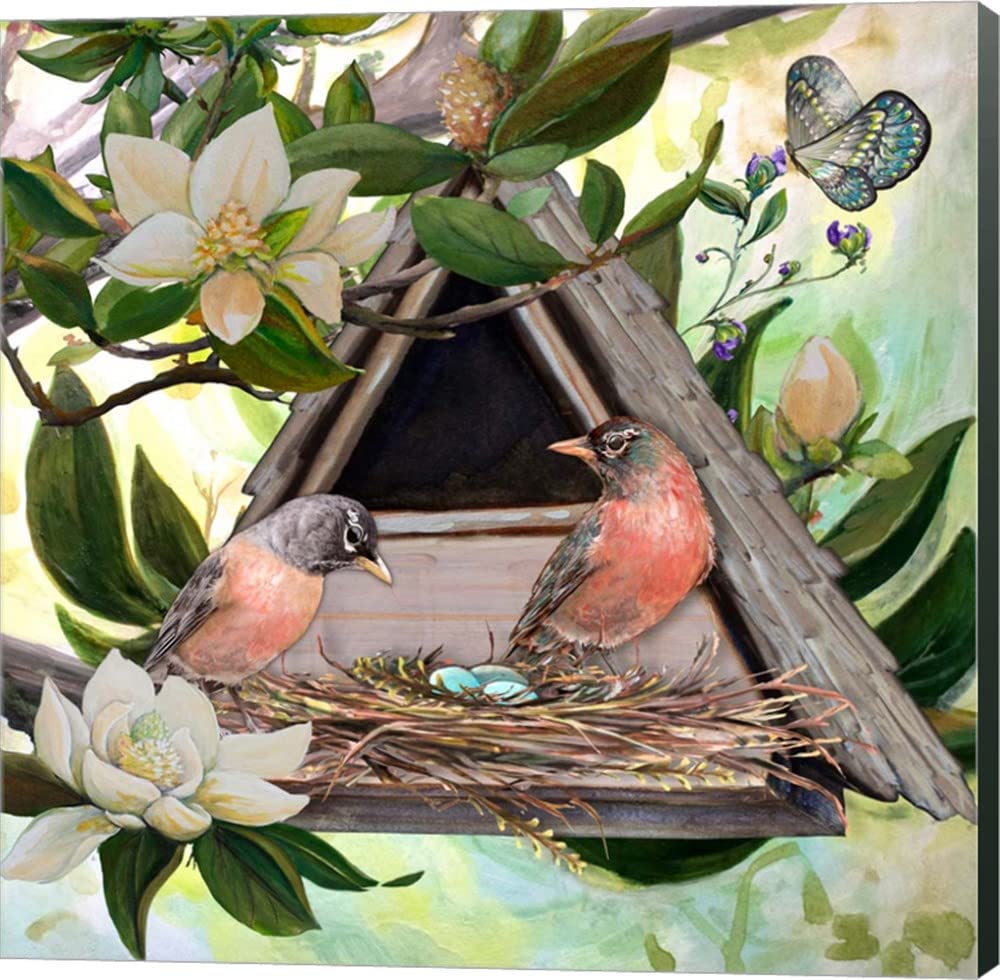 Diannart Birdhouse II Canvas Wall Art - 12x12 Inches Museum Wrapped with Hunt Club Green Sides - Handmade Home Decor for Living Room, Bedroom & Office