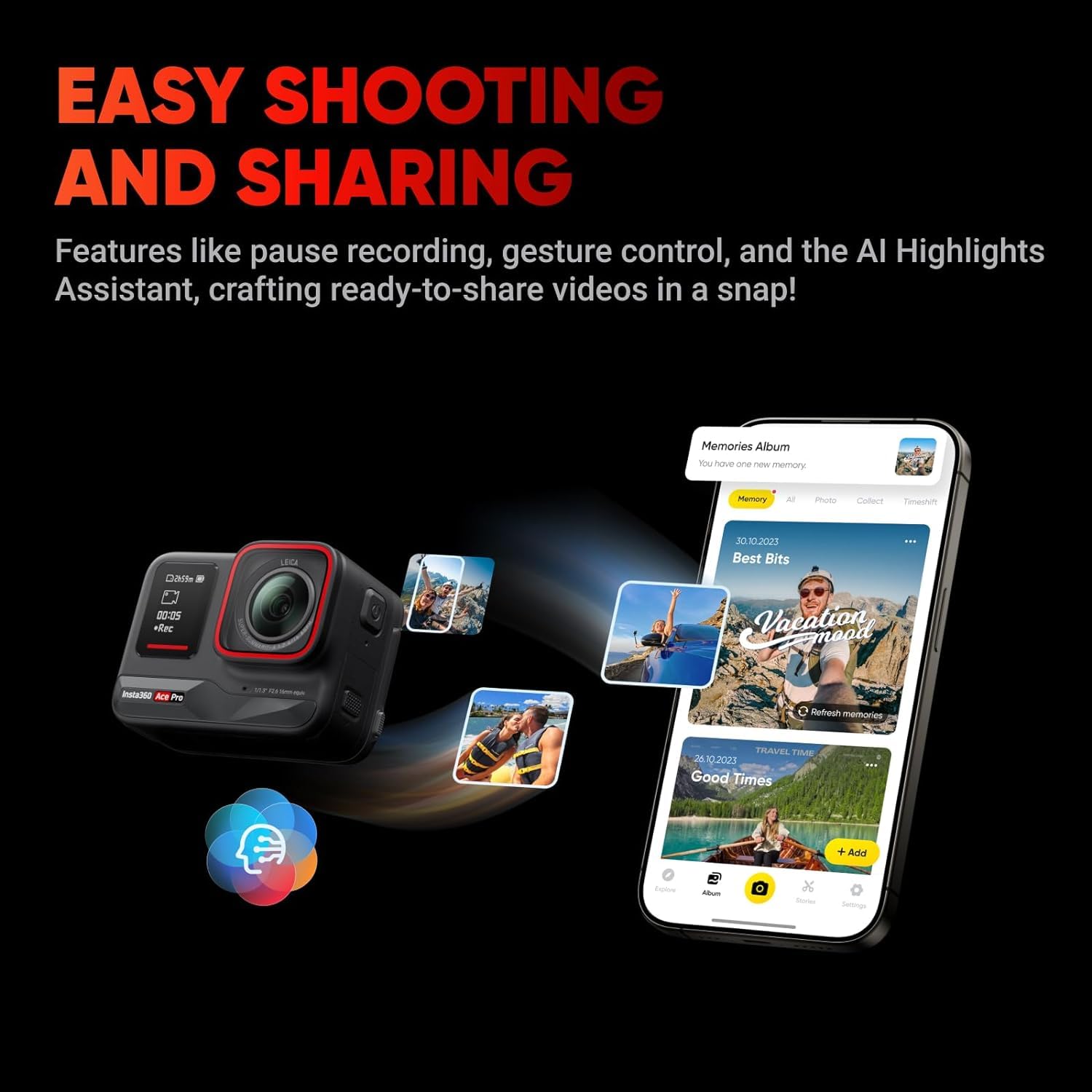 Insta360 Ace Pro 8K Action Camera Mounting Kit with 64GB Card - Includes Strong Suction Cup Mount, Super Clamp & Universal Tripod Adapter for Sports, Vlogging & Outdoor Adventures
