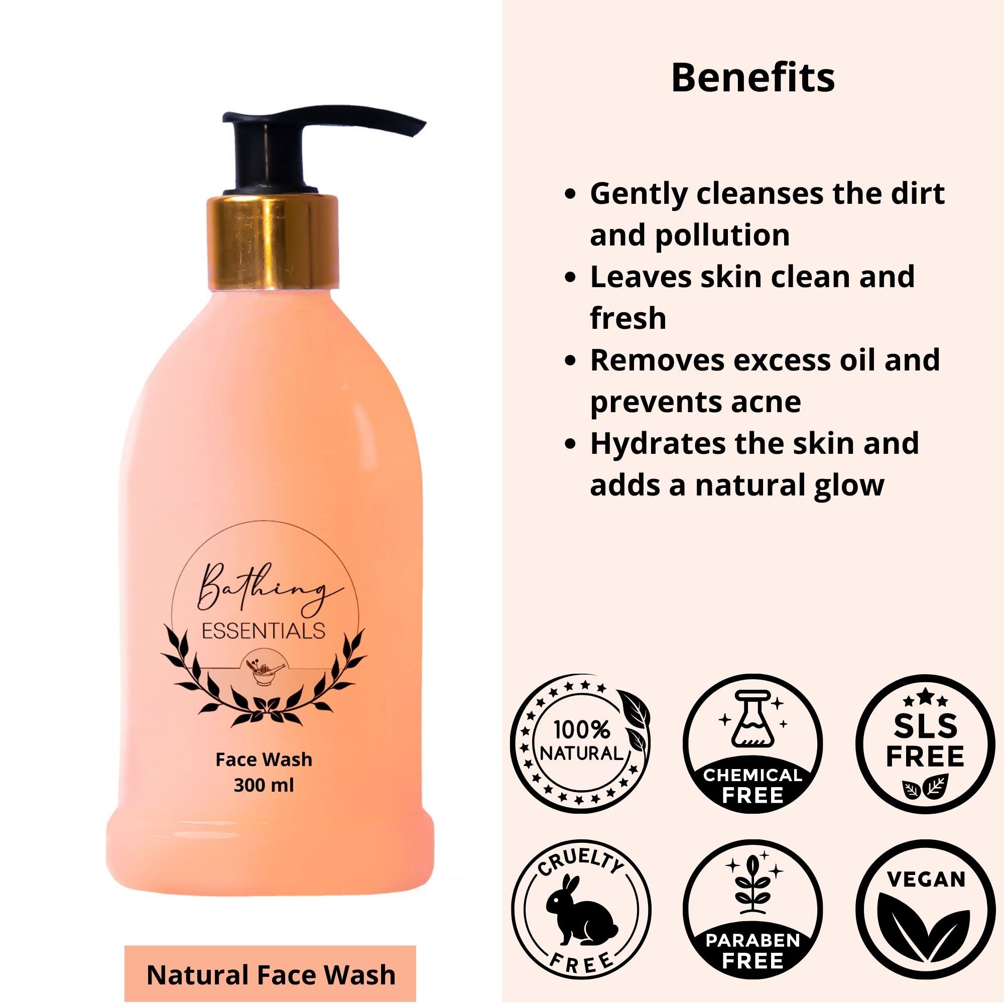 Natural Coconut & Orange Face Wash 300ml - De-Tanning, Anti-Aging, Brightening & Nourishing Formula for Smooth, Blemish-Free Skin | Daily Skincare Routine, Morning & Night Cleansing for Radiant Complexion