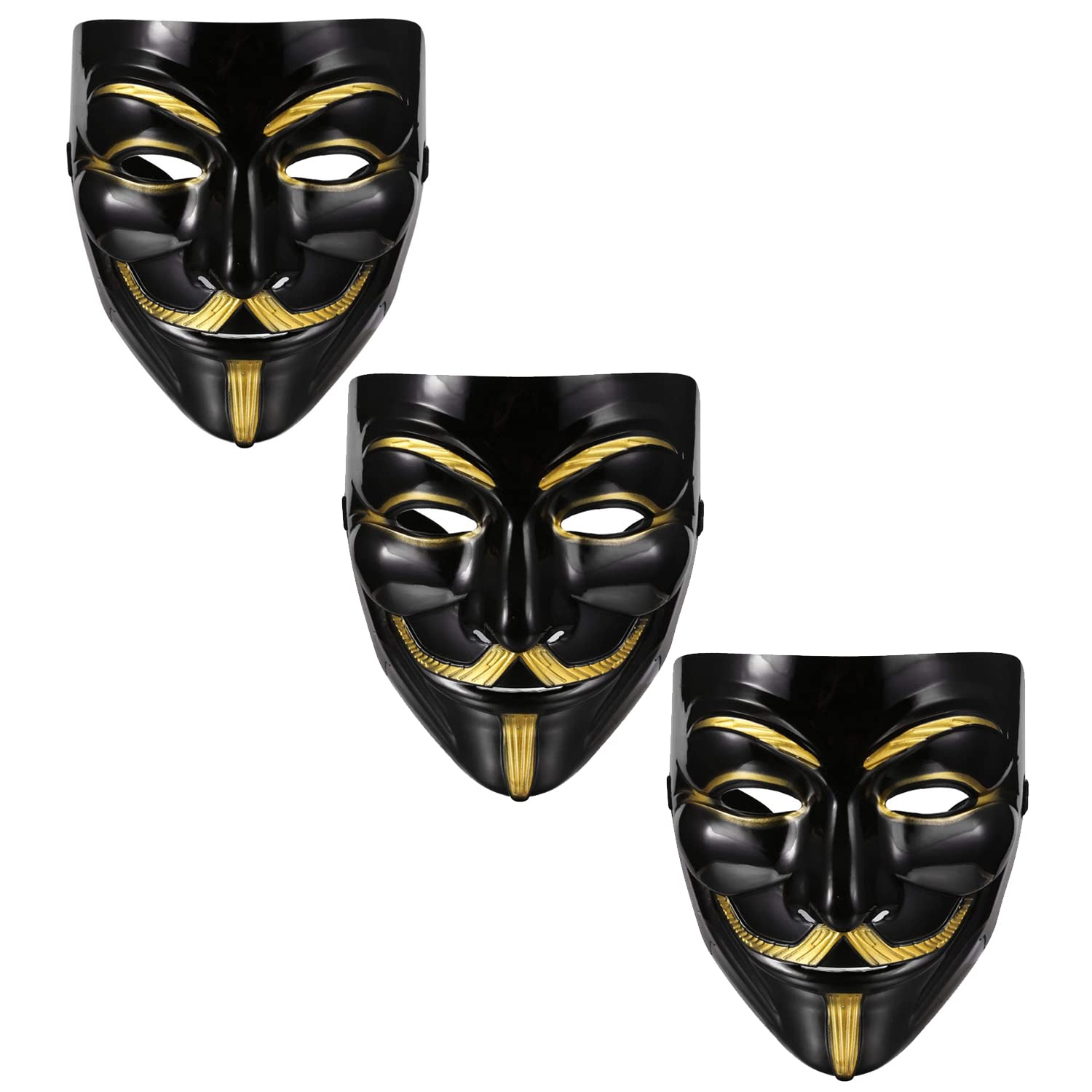 V for Vendetta Mask - Sage Square Black Vendetta FACE MASK, Anonymous Fawkes Mask VIP Edition, Perfect Fit Cosplay Costume Accessory (Set of 3) - Halloween, Movie Parties, Political Protests & Cosplay Events
