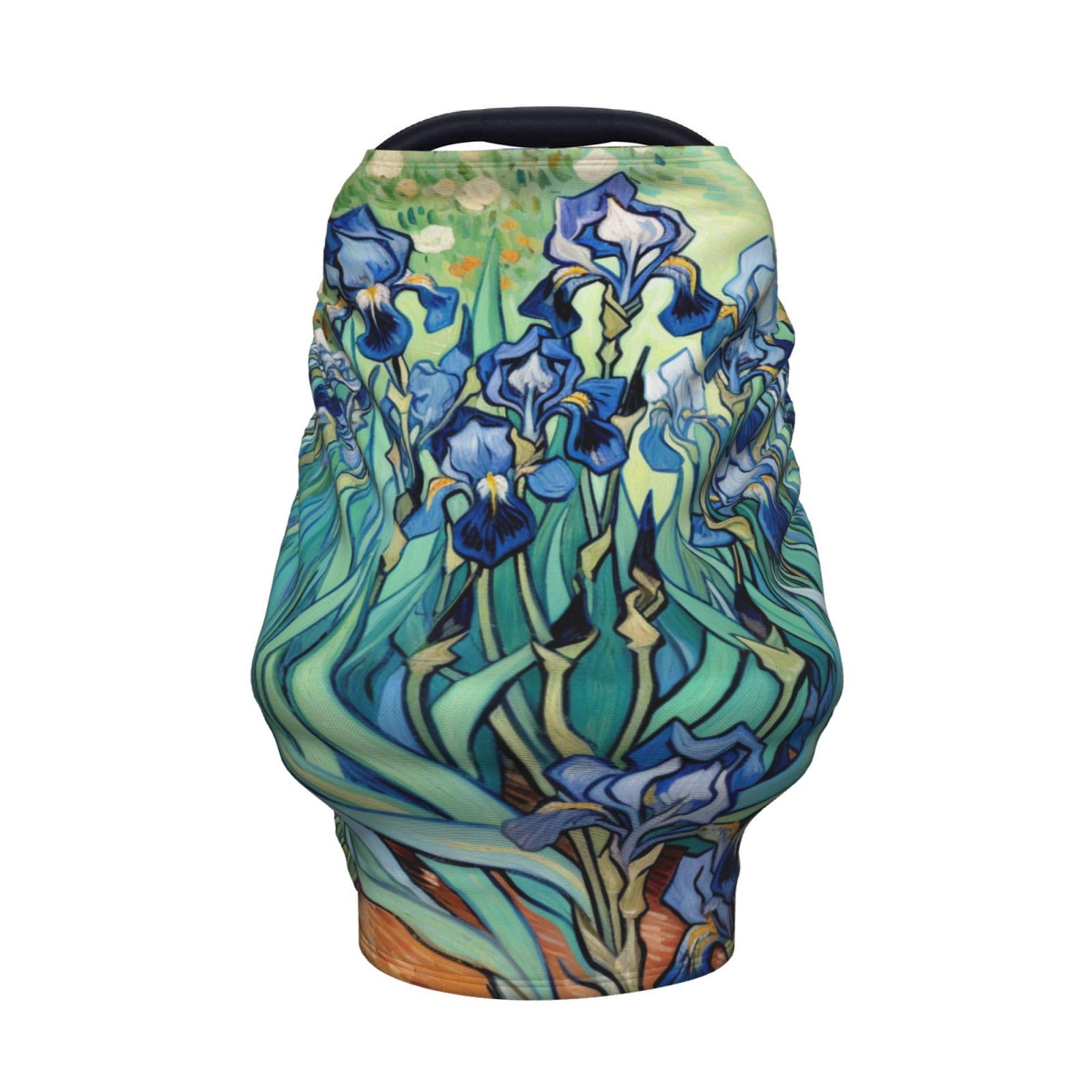 Retro Oil Painting Irises Baby Car Seat Cover - Breathable Stroller Canopy for Boys & Girls, Stretchy Nursing Cover for Moms | Perfect for Travel, Shopping & Breastfeeding in Public