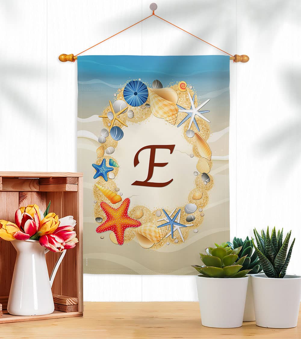 Summer E Initial Coastal Beach Flag Set - 28x40in w/Pole for Outdoor Decor