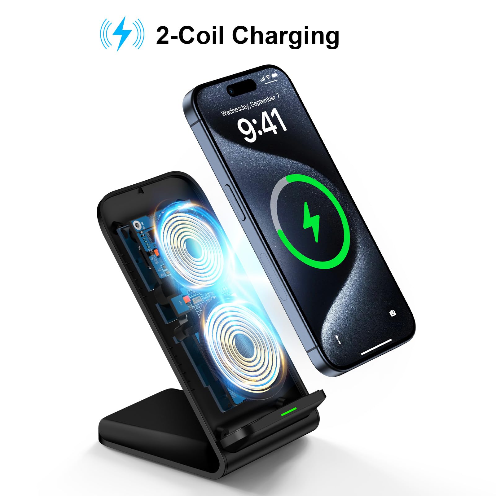 Samsung Fast Wireless Charging Stand - Qi-Certified 15W Charger for Samsung Galaxy S25/S24 Ultra/S24+/S24/S23 FE/S22/S21/S20/S10/S9/S8, iPhone 15 Pro Max/14/13/12, Pixel 8/7 - Perfect for Bedside, Office & Travel Charging