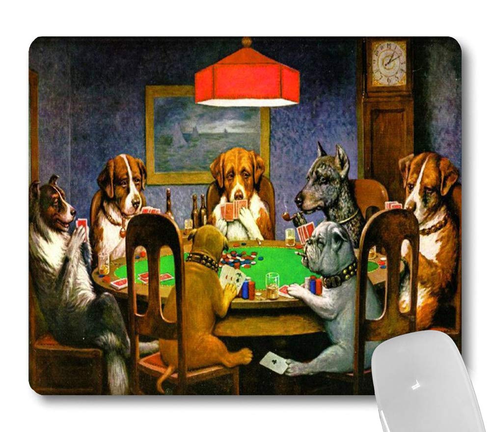 Funny Dogs Playing Poker Oil Painting Mouse Pad - Cute Pet Art Gaming Mousepad for Computer & Laptop - Perfect for Office, Home & Gaming Setups
