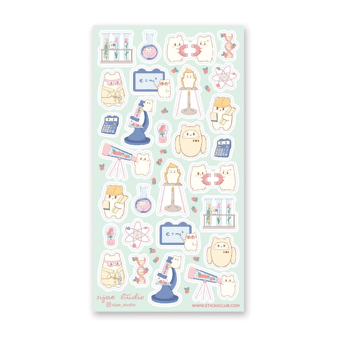 Beary Cute Science Sticker Sheet - 50+ Adorable Bear-Themed Science Stickers for Planners, Journals, Scrapbooks & DIY Projects