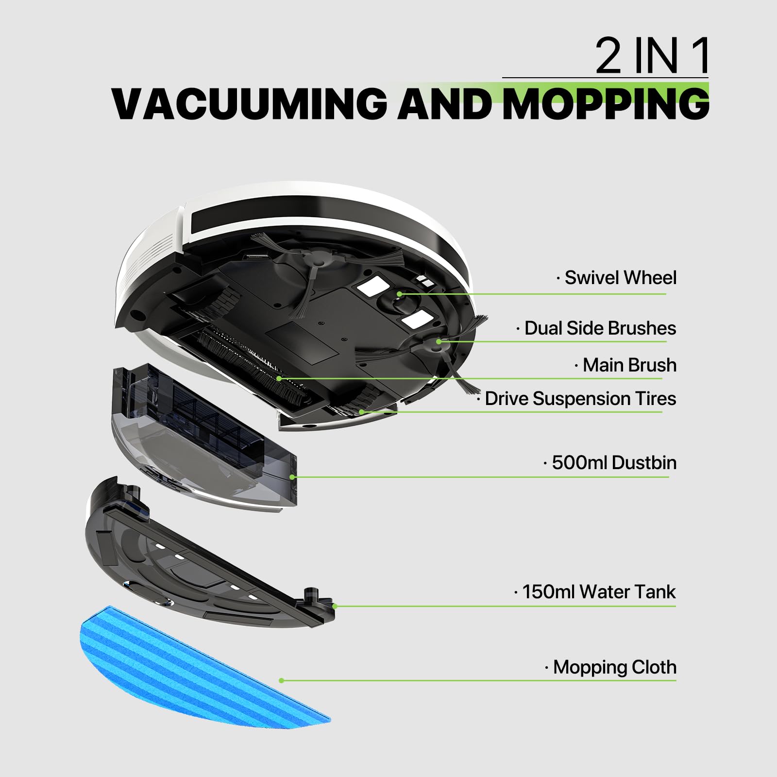 Magshion Robot Vacuum Mop Combo, 2800Pa Wi-Fi, Self-Charging - Perfect for Hard Floors & Carpets