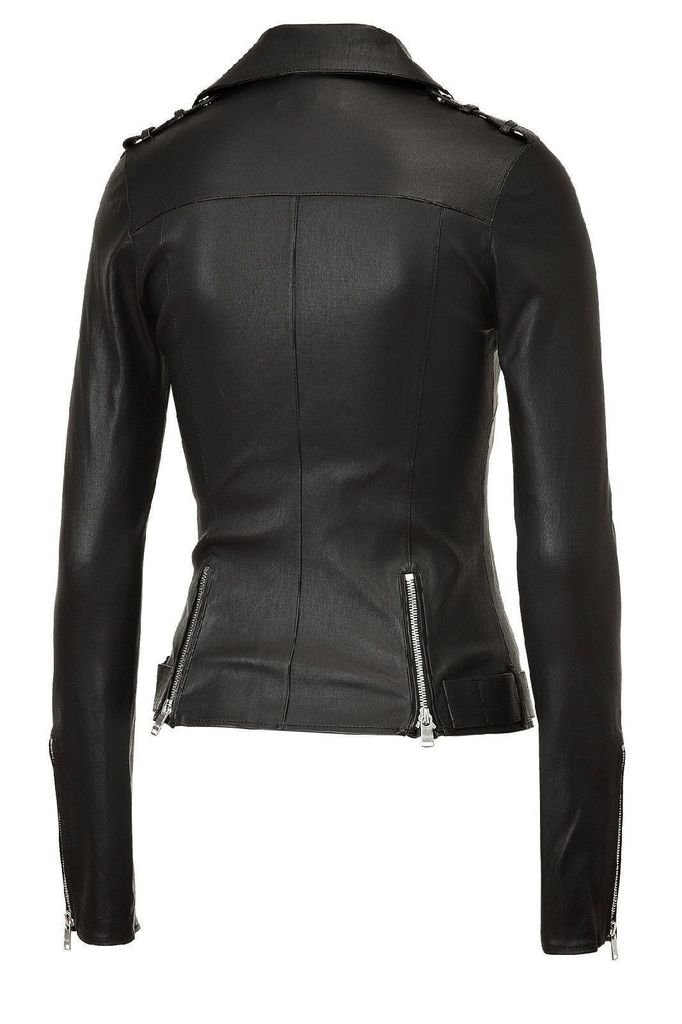 Women's Lambskin Leather Bomber Biker Jacket - XS Black | Stylish Motorcycle Outerwear for Casual & Night Out