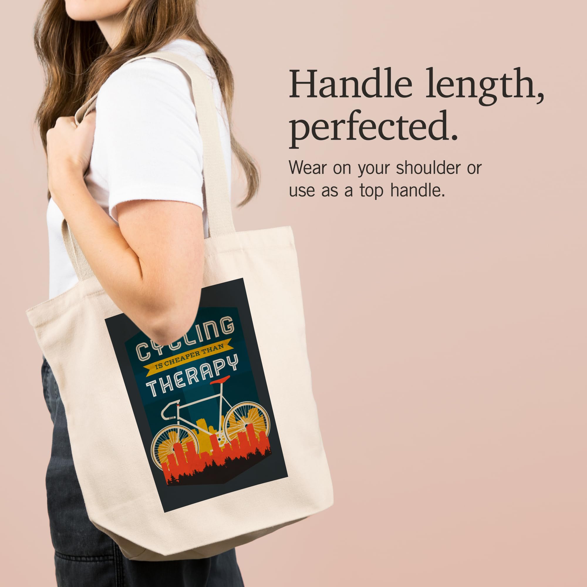Cycling is Cheaper Than Therapy Tote Bag - 100% Cotton Canvas Reusable Shopping Bag - Perfect for Groceries, Beach Trips & Eco-Friendly Lifestyle