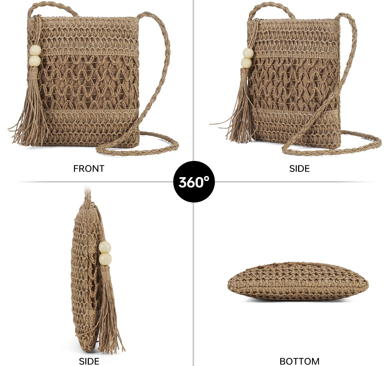 Women's Straw Beach Purse - Crossbody Shoulder Handbag, Raffia Woven Tote for Summer Vacation | Perfect for Beach Outings, Pool Parties & Tropical Getaways