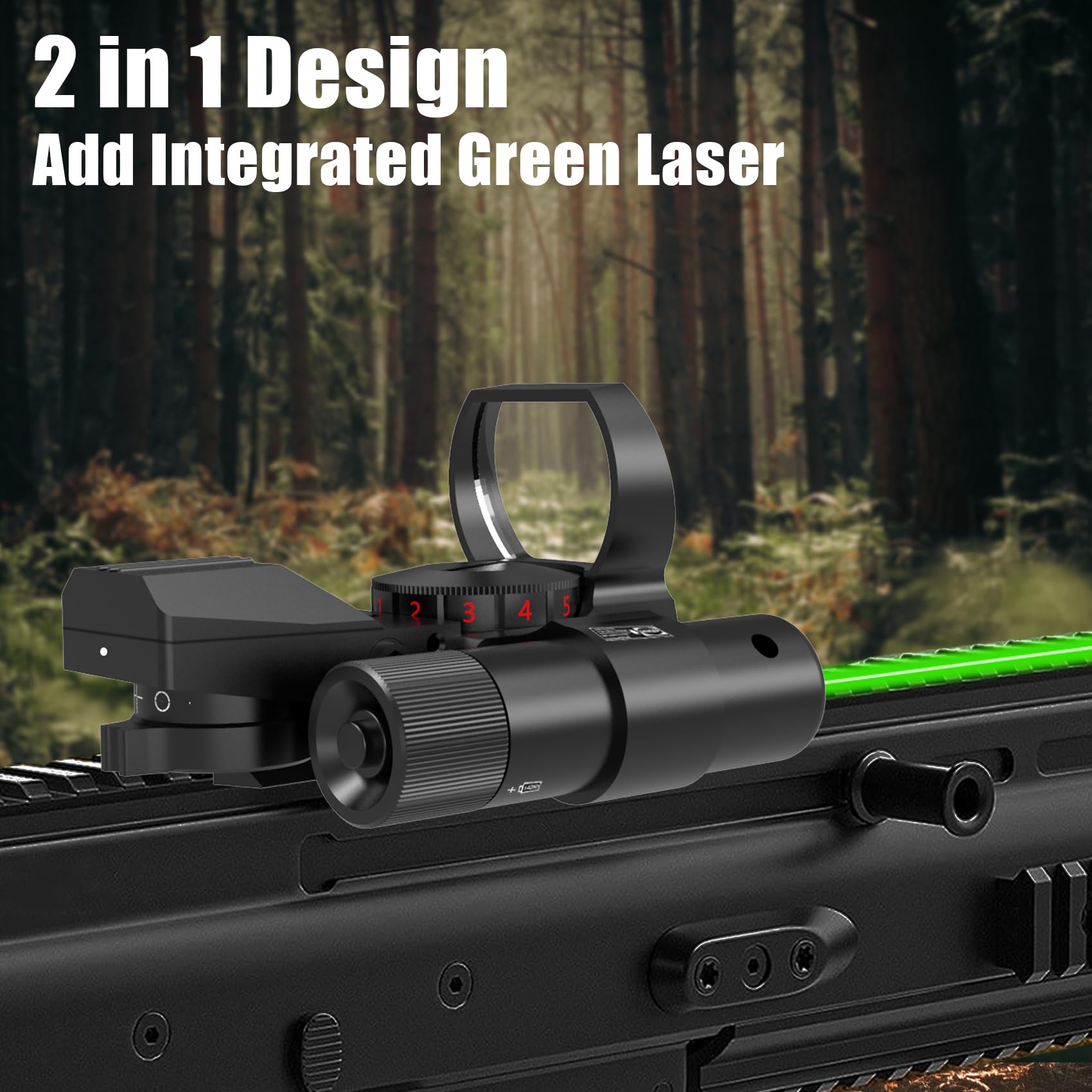 UUQ 1X22X33 Reflex Red Dot Sight - 4 Reticle Red & Green Dot Optic with Integrated Laser for 20mm Rail | Pistol & Rifle Scope for Hunting, Tactical Shooting & Outdoor Sports