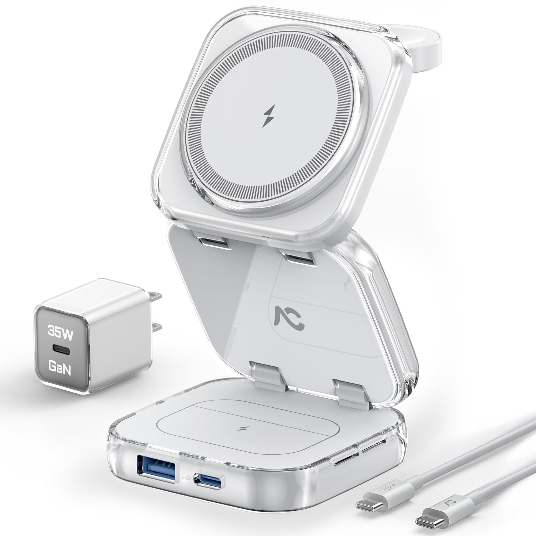 5-in-1 MagSafe Wireless Charging Station | 15W Fast Foldable Magnetic Stand for iPhone 16/15/14/13 Series, Apple Watch & AirPods | Includes 35W Adapter | Portable Travel Charger for Home, Office & Car Use