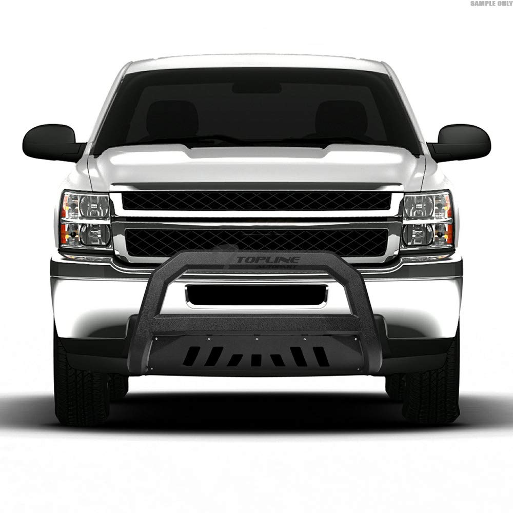 Textured Black AVT Style Bull Bar Brush Guard Front Bumper Grille with Skid Plate for 2005-2015 Toyota Tacoma - Off-Road Protection & Truck Accessories for Adventure & Work