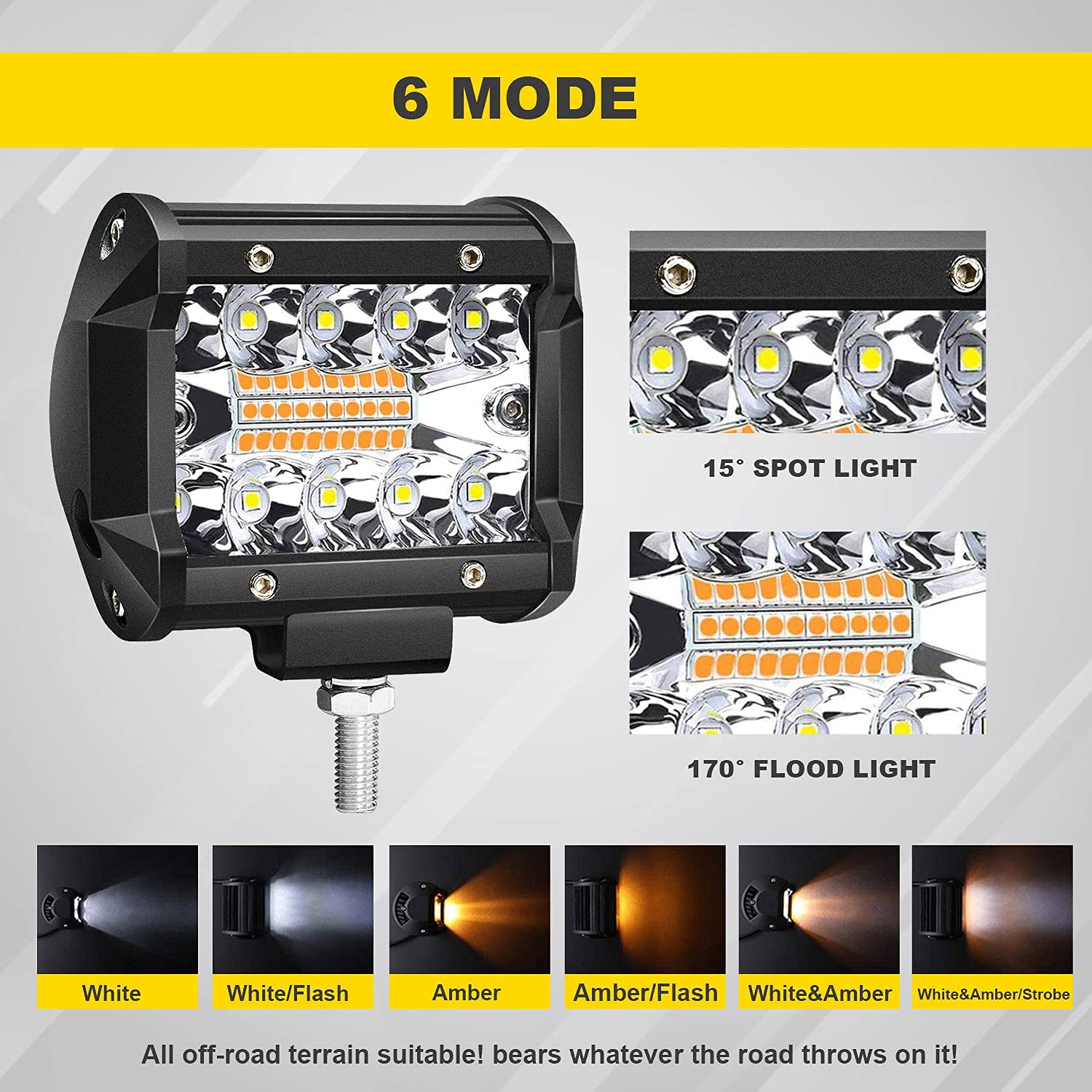 5D 52-Inch Curved LED Light Bar + 4-Inch White/Amber LED Pods - Offroad Strobe Fog Lights with Wiring Harness & Switch - Spot Flood Combo Beam for Trucks, Pickups, ATVs - Perfect for Night Driving, Off-Road Adventures & Emergency Lighting