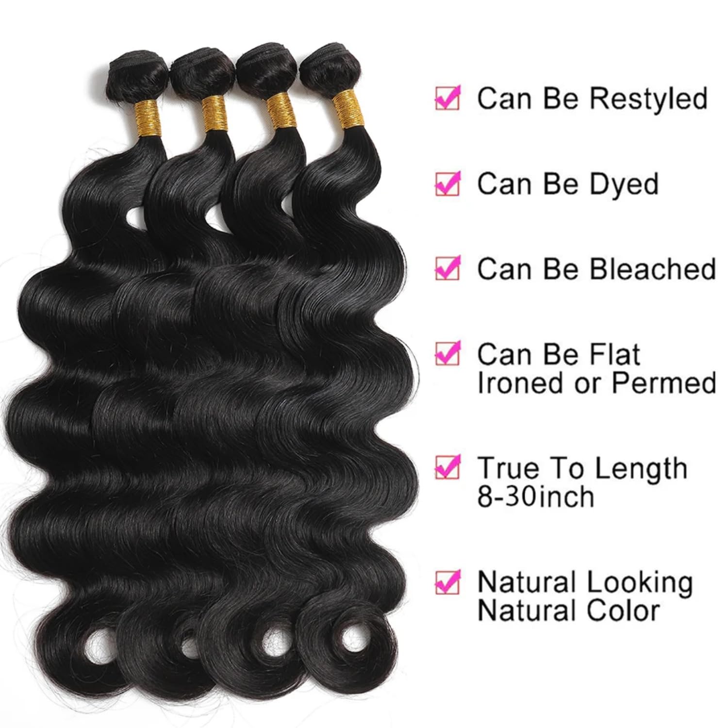 100% Unprocessed Brazilian Human Hair Bundles - Body Wave 24/26 Inch 4-Pack - Natural Black Hair Extensions for Women | Perfect for Styling, Volume Boosting & Everyday Wear