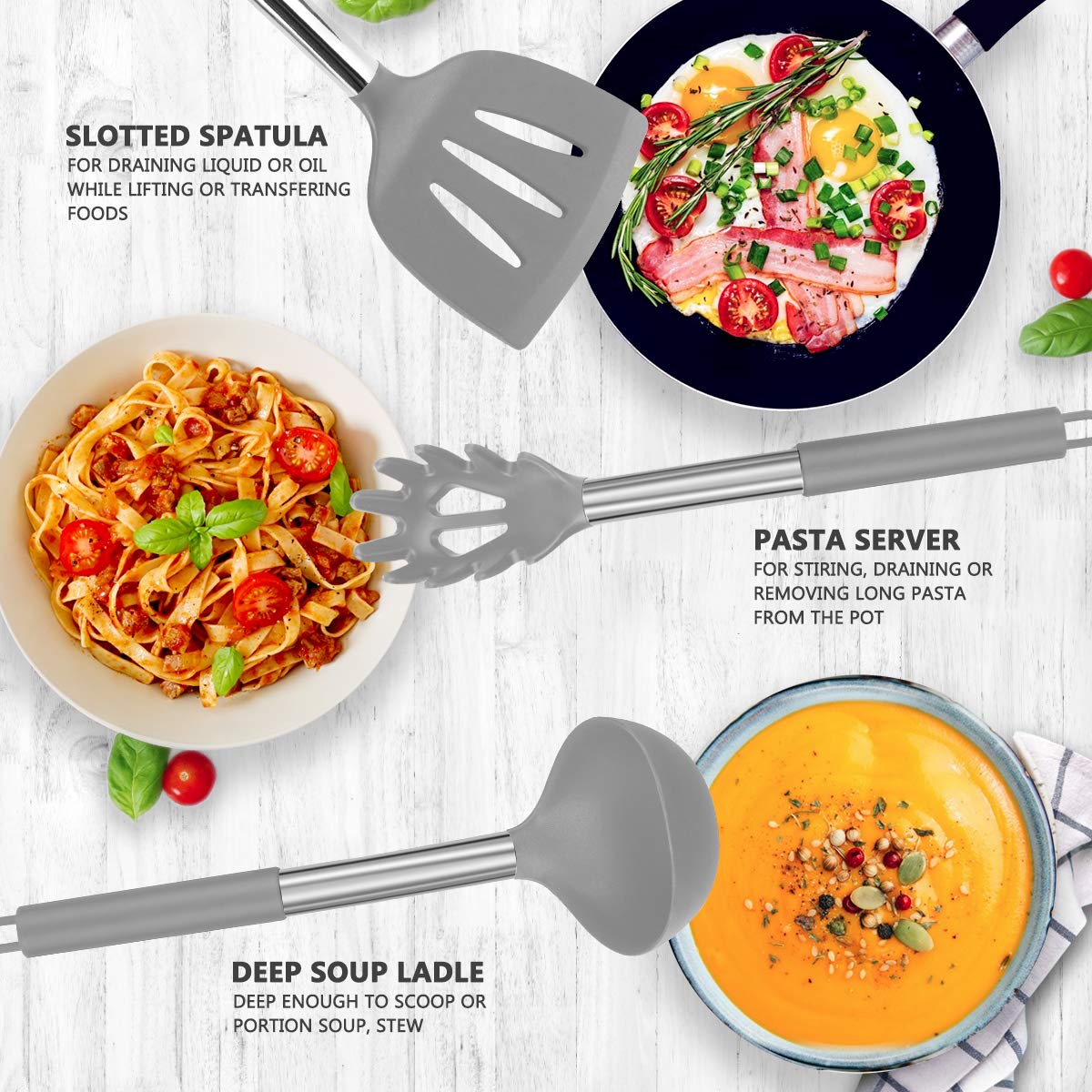 Premium 14-Piece Silicone Cooking Utensil Set - Non-Stick, Heat Resistant Kitchen Tools with Copper Stainless Steel Handles (Turner, Tongs, Spatula, Spoon) - BPA Free & Non-Toxic Cookware for Baking, Frying & Everyday Cooking