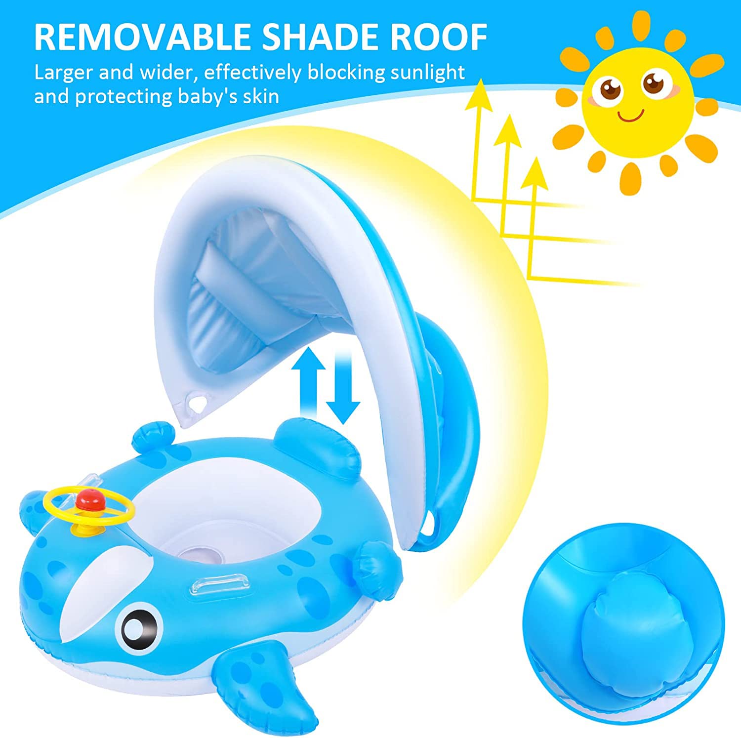 Peradix Inflatable Baby Pool Float with Canopy - Toddler Swim Ring for Sun Protection & Water Play