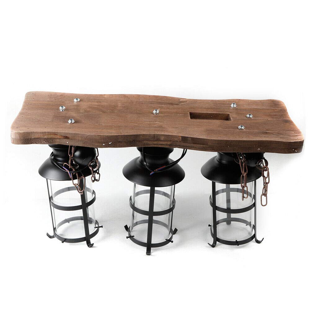 DYRABREST Industrial Farmhouse Wooden Chandelier - Rustic Hanging Pendant Light with Glass Shade, 3-Light Suspension Ceiling Fixture for Dining Room, Kitchen, or Living Room (E26/E27 Bulb Base)