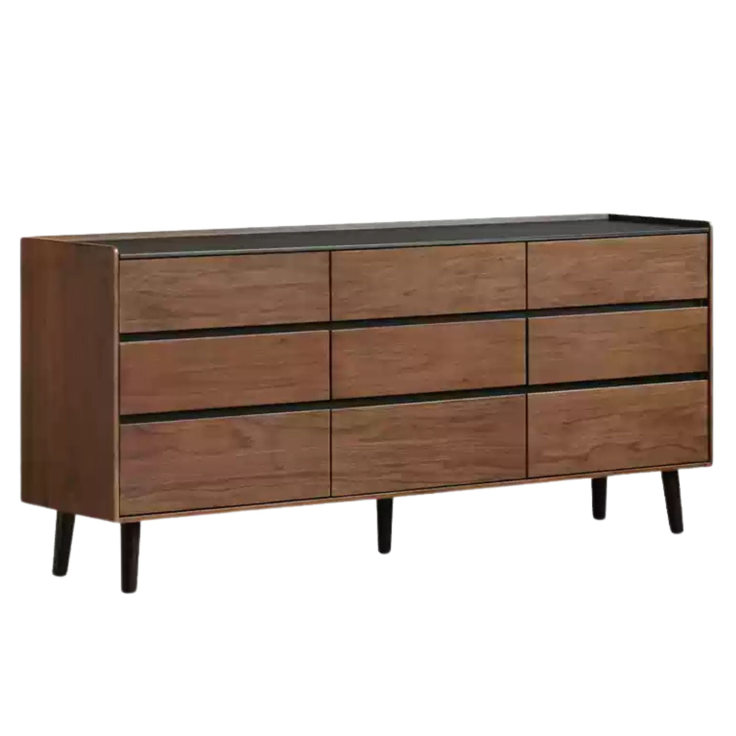 65.3x 15.7x30.3 inch /166x40x77сm / Rich Dark Walnut color/ Nine-drawer Stone board cabinet