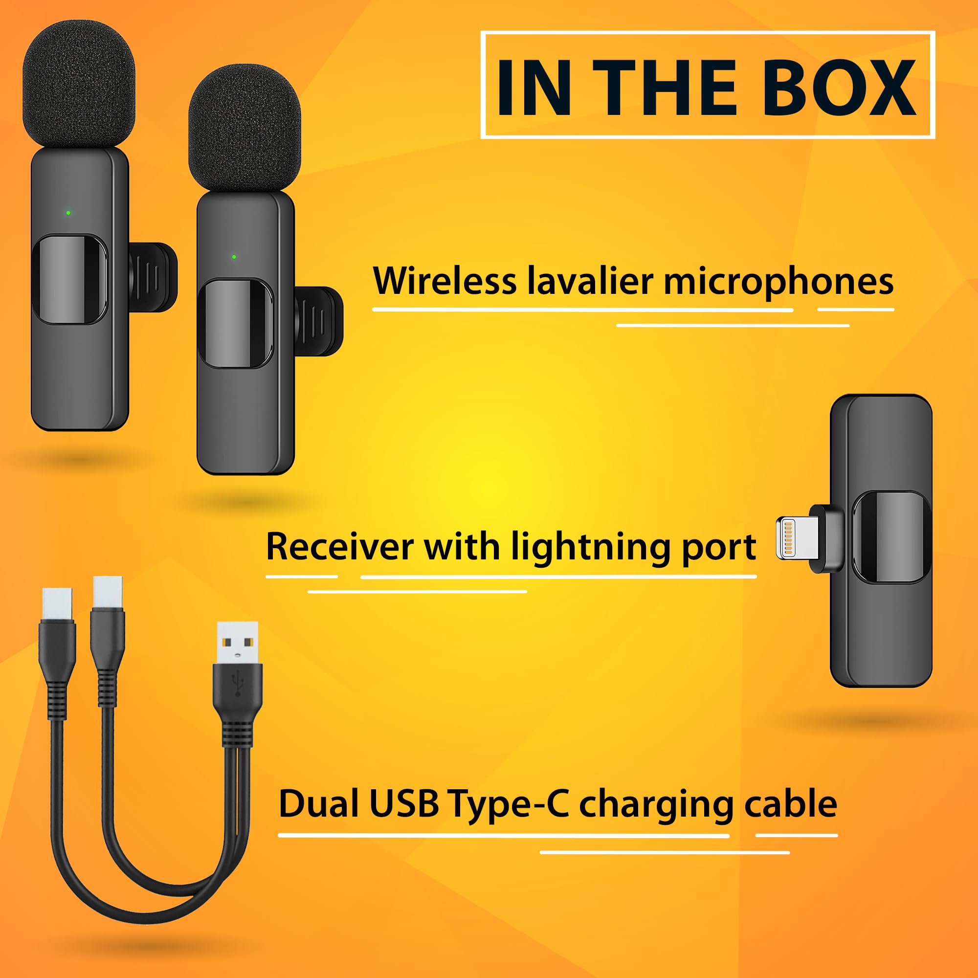 PowerDeWise Wireless Lavalier Microphones for iPhone - Noise Cancelling Clip-on Mic, Plug & Play Omnidirectional Condenser Mic - Pack of 2 - Perfect for Vlogging, YouTube, Interviews & Live Streaming