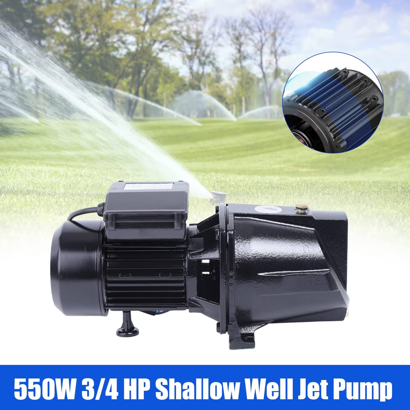 TBVECHI 3/4 HP Shallow Well Jet Pump with Adjustable Pressure Switch - 550W Cast Iron Water Pump for Home, Garden, Farm & Pool Use - Heavy Duty Shallow Well Pump for Irrigation, Lawn Watering & Household Water Supply (US Stock)