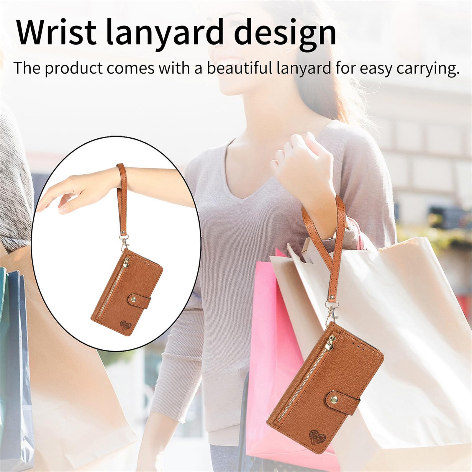 Premium RFID Blocking Wallet Case for Samsung Galaxy S25 Ultra 5G - PU Leather Phone Cover with Zipper Pocket & Adjustable Crossbody Strap (Brown) | Perfect for Travel, Shopping & Everyday Protection