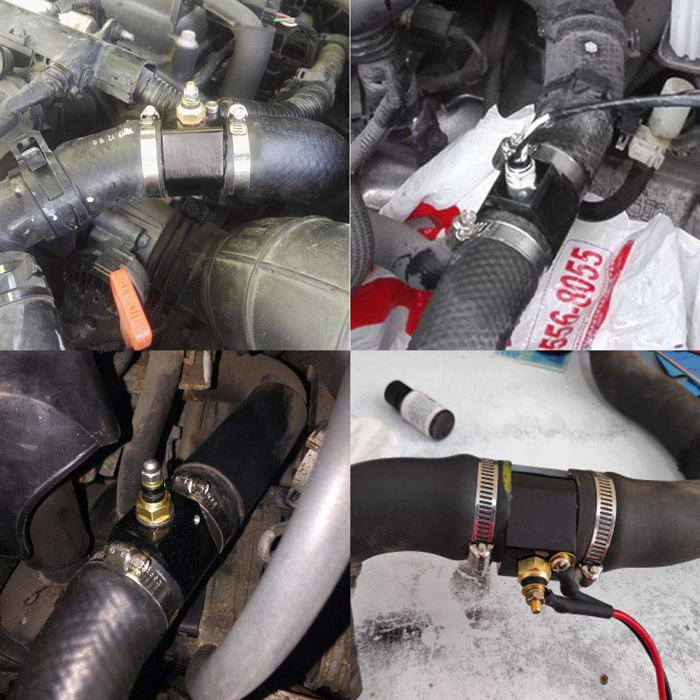 High Precision Black Aluminum Water Temperature Gauge - 26mm Radiator Sensor Adapter with Hose Clamps | Engine Cooling System Monitoring for Cars, Trucks & Motorcycles
