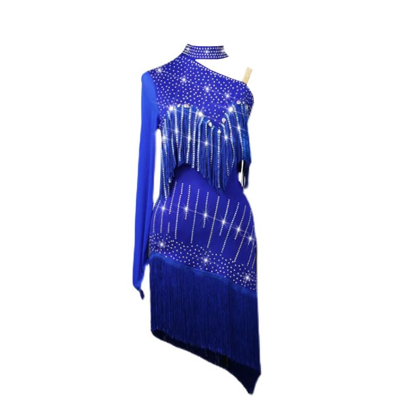 Women's Latin Dance Dress - Solid Color Cha Cha Performance Outfit, Asymmetric Tango Modern Competition Costume for Salsa, Ballroom & Professional Dance Events