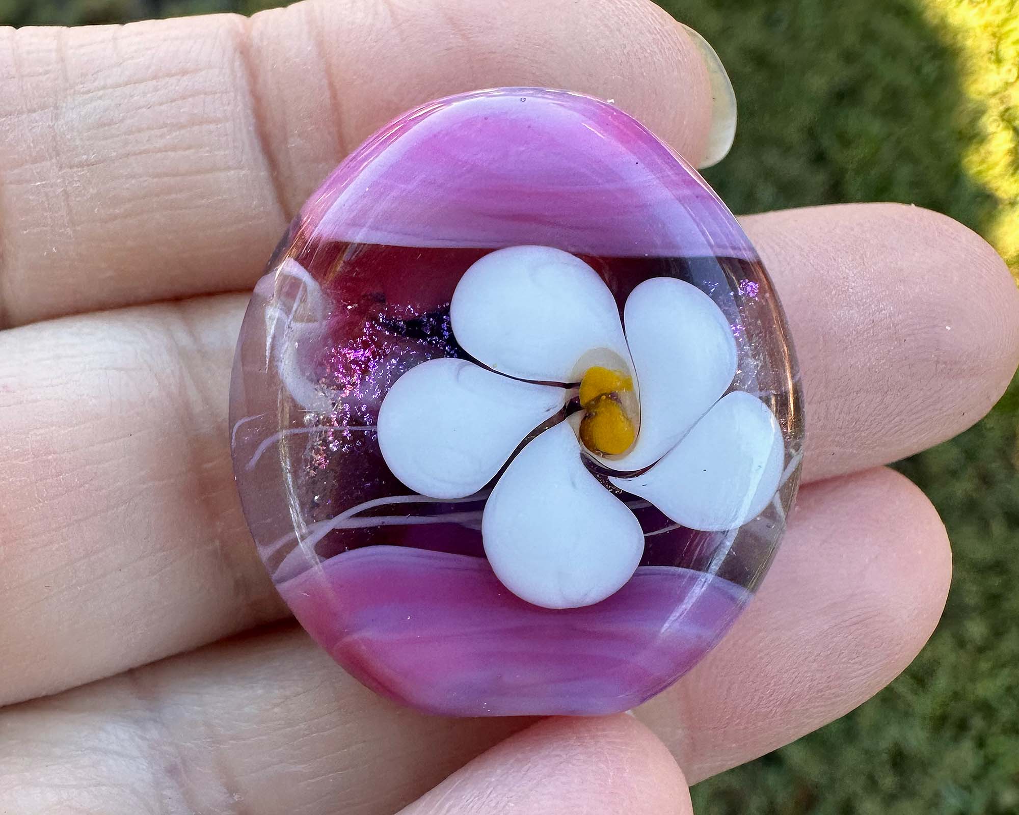 Handmade Pink Floral Dichroic Glass Lampwork Focal Bead for Jewelry Making - Perfect for Necklaces, Bracelets, and DIY Craft Projects