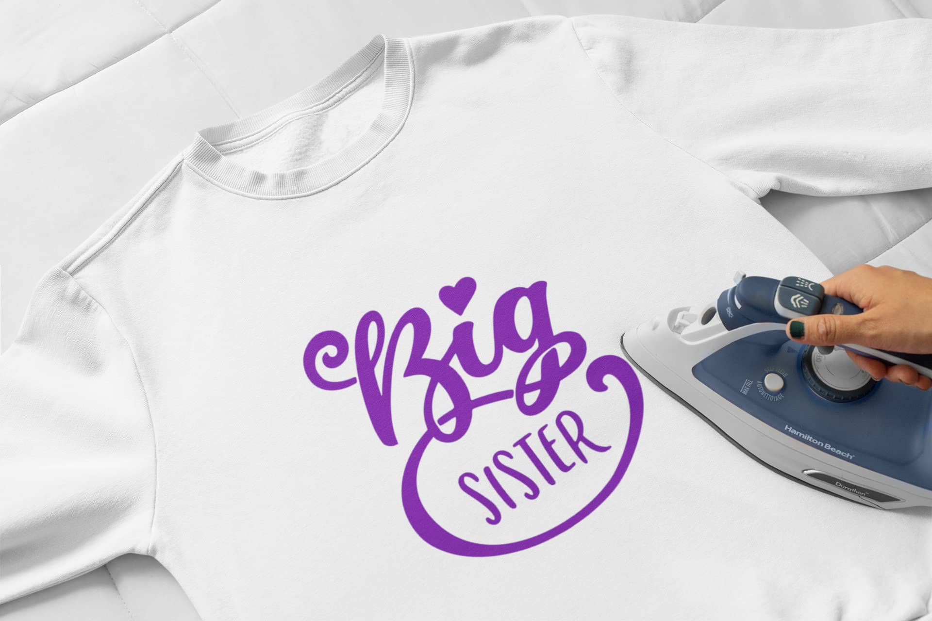 Big Sister Iron On Decal - Heat Transfer Vinyl Patch for Family Shirts - New Sister Graphic Design - Ready to Press DIY Craft - Old Gold Glitter Style - Perfect for Sibling Matching Outfits, Birthday Gifts & Family Reunion Apparel