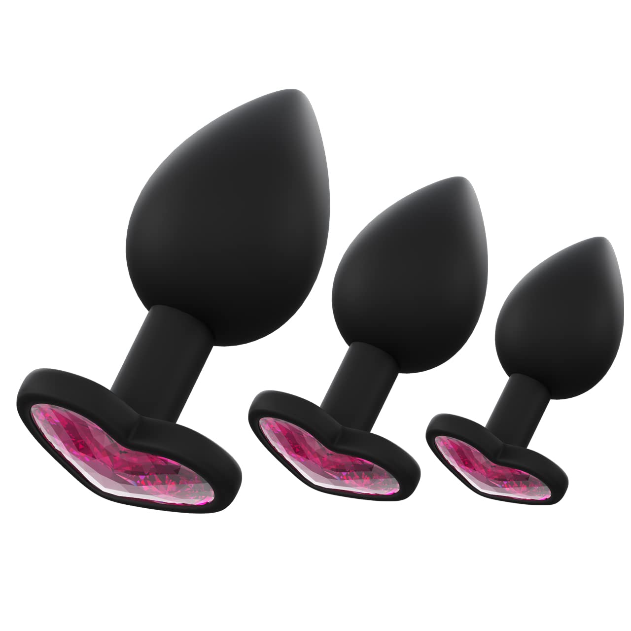 3-Piece Diamond Studded Anal Training Butt Plug Set (Black) - Soft Silicone Beginner's Kit with Flared Base & Velvet Gift Bag - Adult Fetish Toys for Couples & Solo Play - Perfect for Spicing Up Date Nights & Exploring New Sensations
