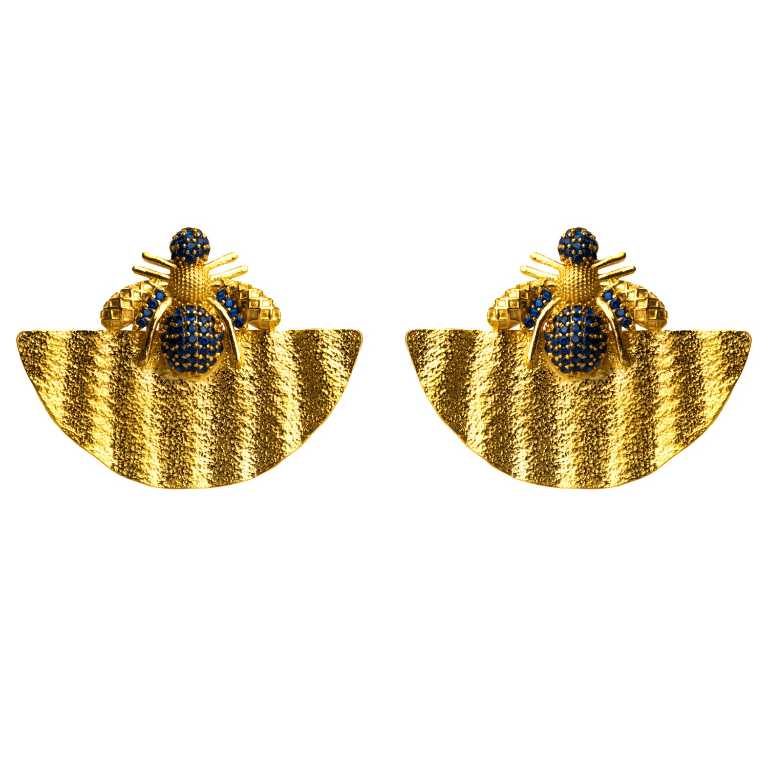 Abundance Honey Bee Sapphire & Gold Chunky Earrings - Elegant Statement Jewelry for Women, Perfect for Weddings, Parties & Special Occasions