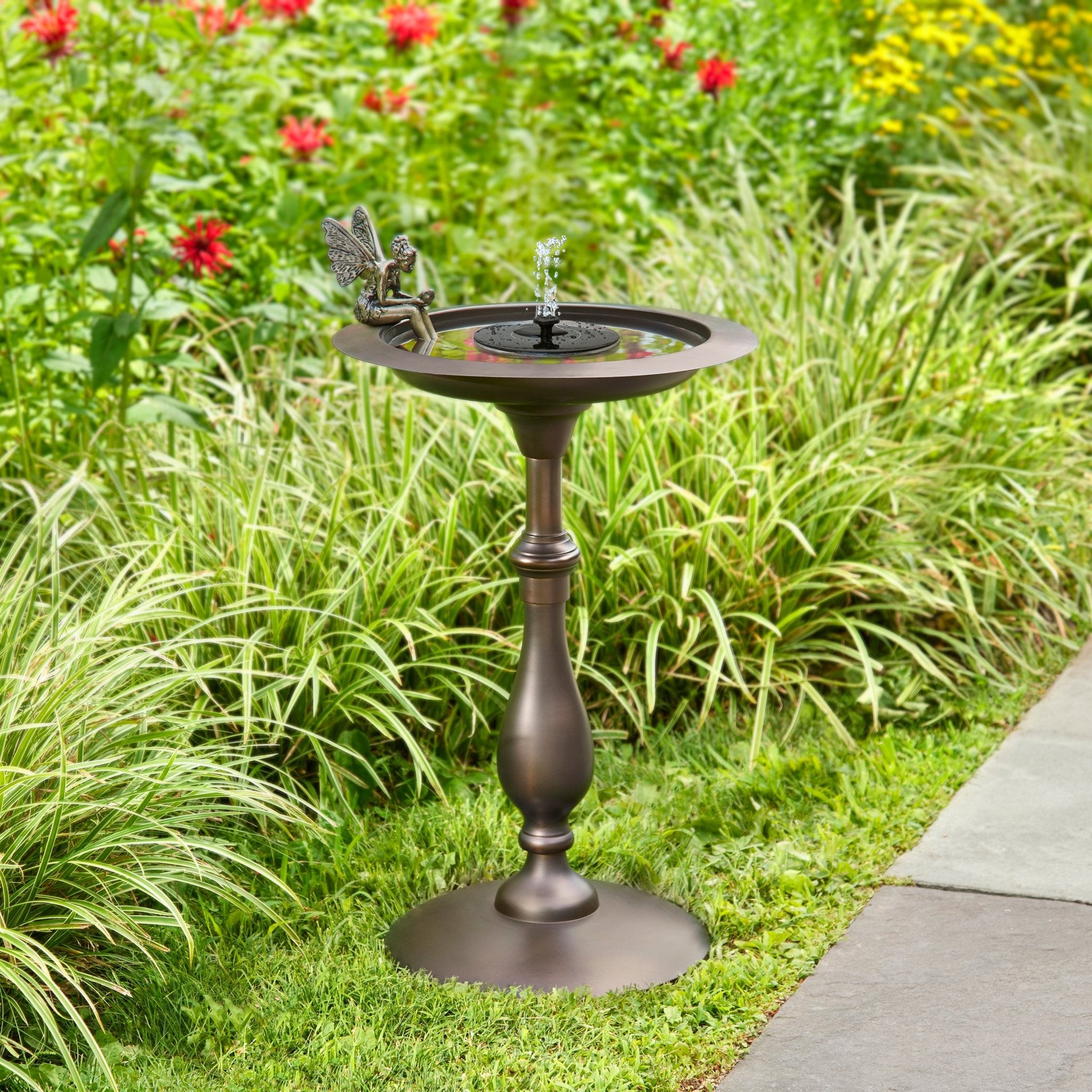 Classic Bronze Bird Bath Pedestal with Fairy Statue - Elegant Garden Decor for Outdoor Bird Watching & Fairy Garden Theme