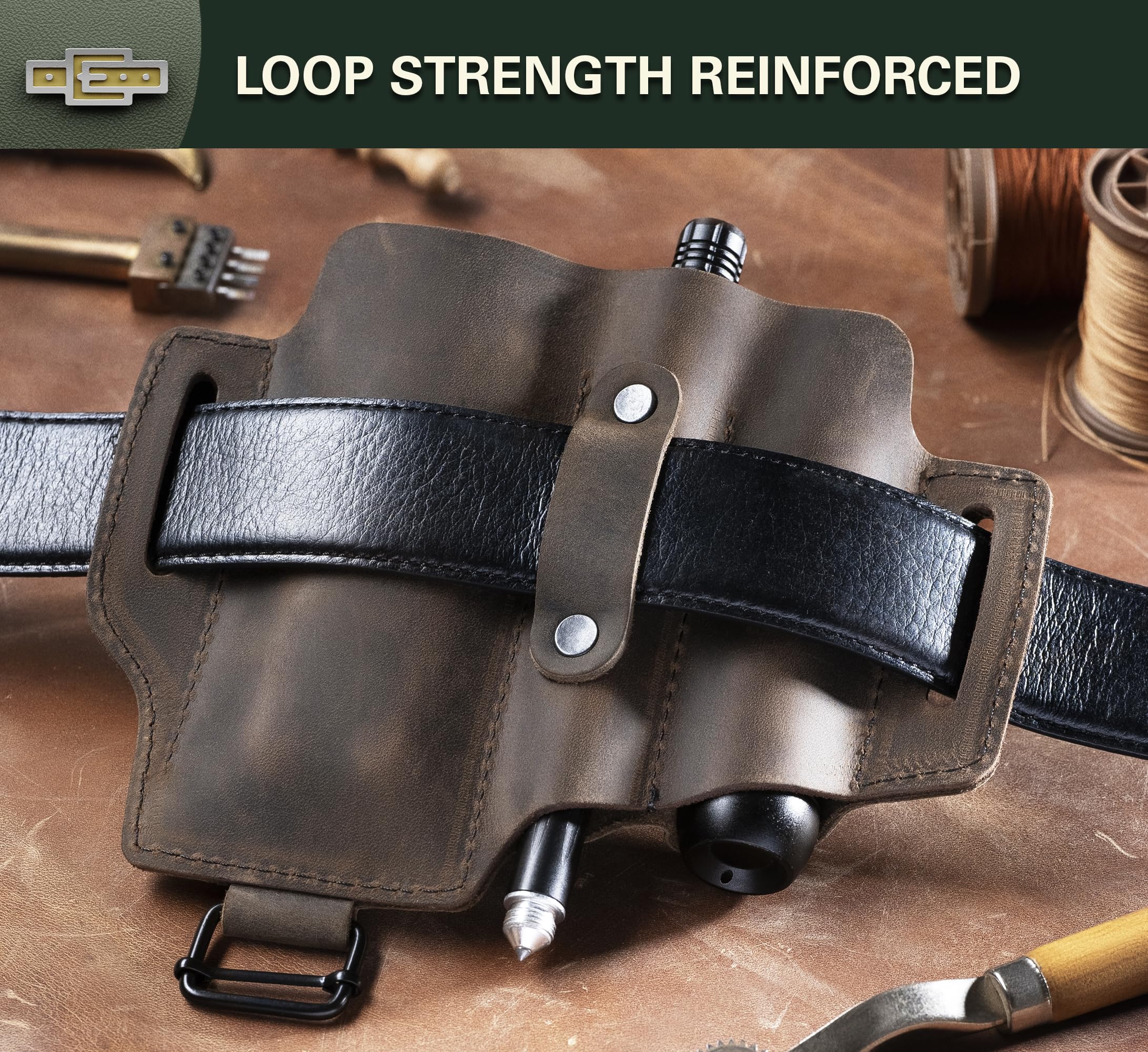 EDC Multitool Sheath for Belt - Compact Knife & Flashlight Holster - Leatherman Sheath for Men - Handmade Leather EDC Organizer - Belt Pouch for Work & Outdoor - Perfect for Camping, Hiking & Everyday Carry - CatchandCraft
