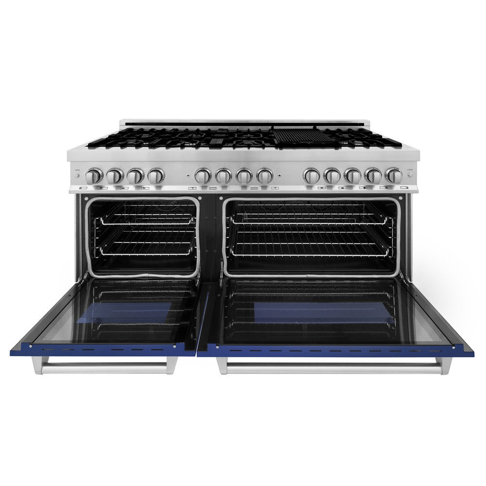 ZLINE 60-Inch 7.4 cu.ft Dual Fuel Range with 9-Burner Gas Cooktop & 2 Electric Convection Ovens - Stainless Steel with Blue Matte Doors (RA BM 60) | Professional Kitchen Appliance for Home Chefs & Cooking Enthusiasts