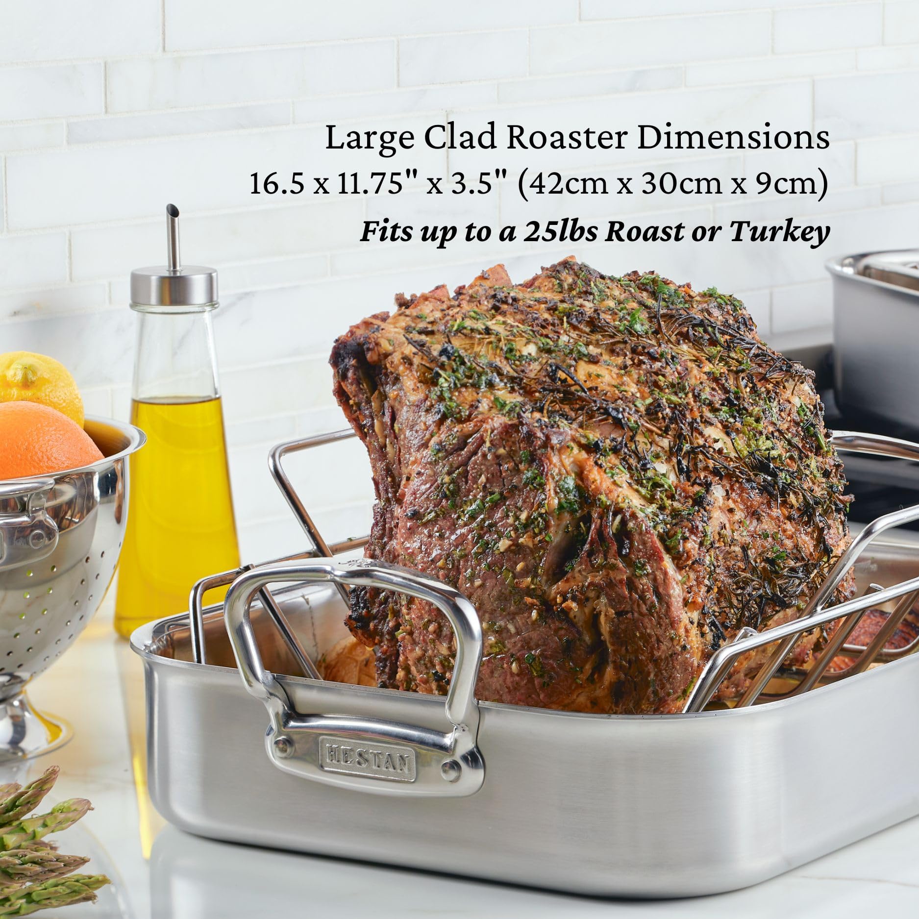 Hestan Stainless Steel Classic Roaster with Rack - Induction Cooktop & Oven Safe - Perfect for Holiday Turkey, Prime Rib & Large Roasts