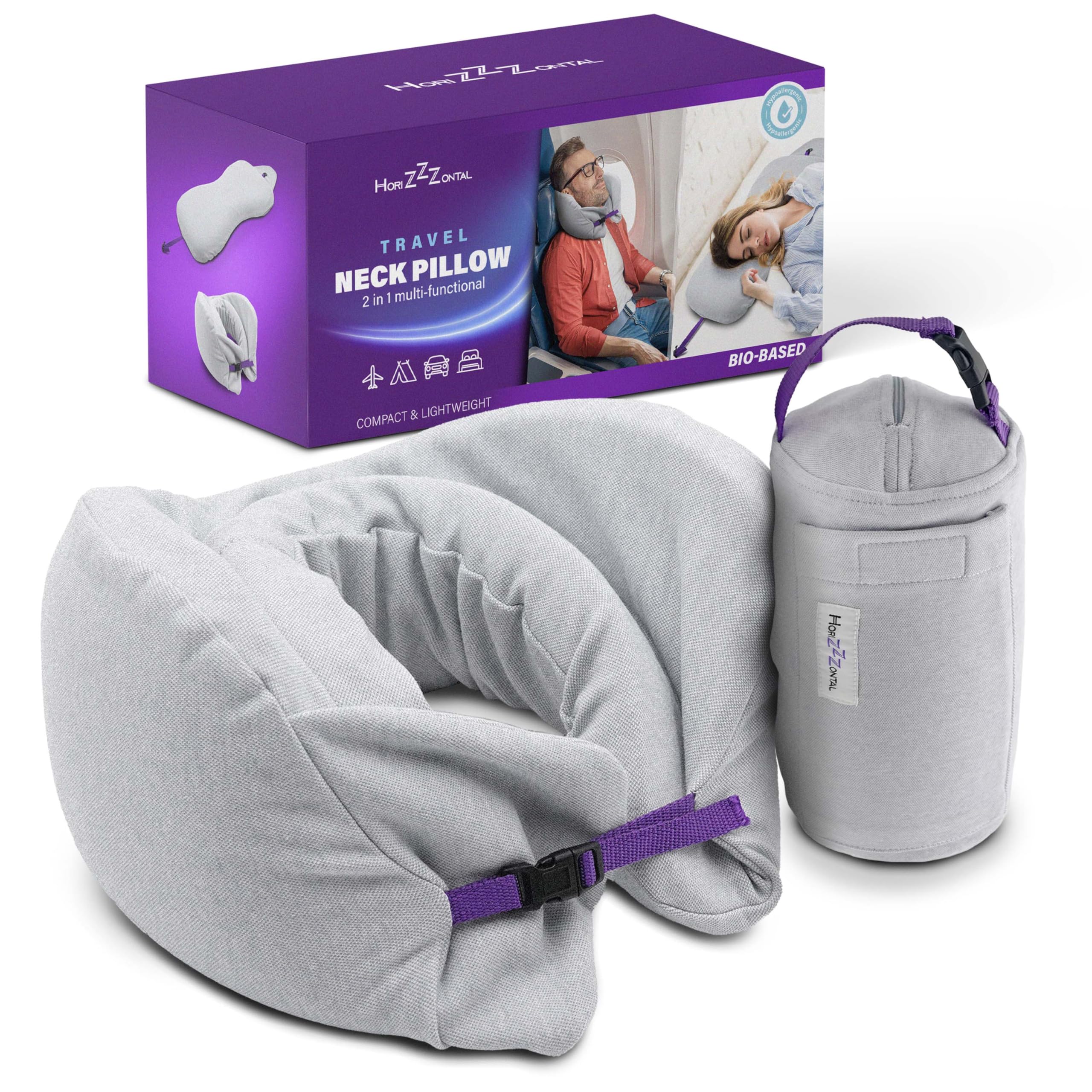 Cooling & Comfortable Eco-Friendly Travel Neck Pillow - Memory Foam Support for Airplane, Camping, Backpacking & Sleeping - Perfect for Long Flights, Road Trips & Outdoor Adventures