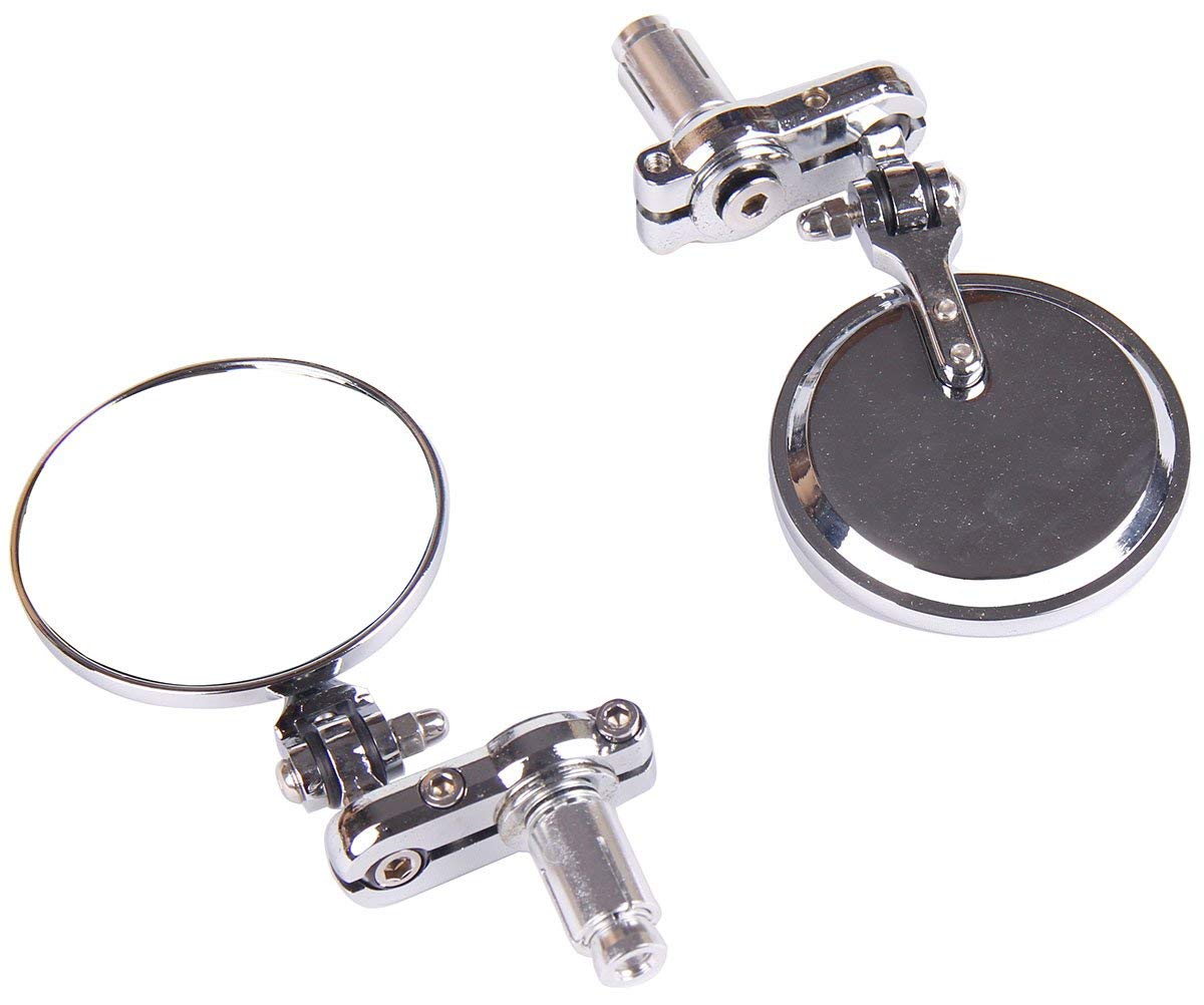 Silver Finish Folding Round Billet Bar End Mirrors for 2017 Ducati Scrambler Cafe Racer - Universal Motorcycle Accessories for Enhanced Safety and Style on Cruisers, Street Bikes & Cafe Racers