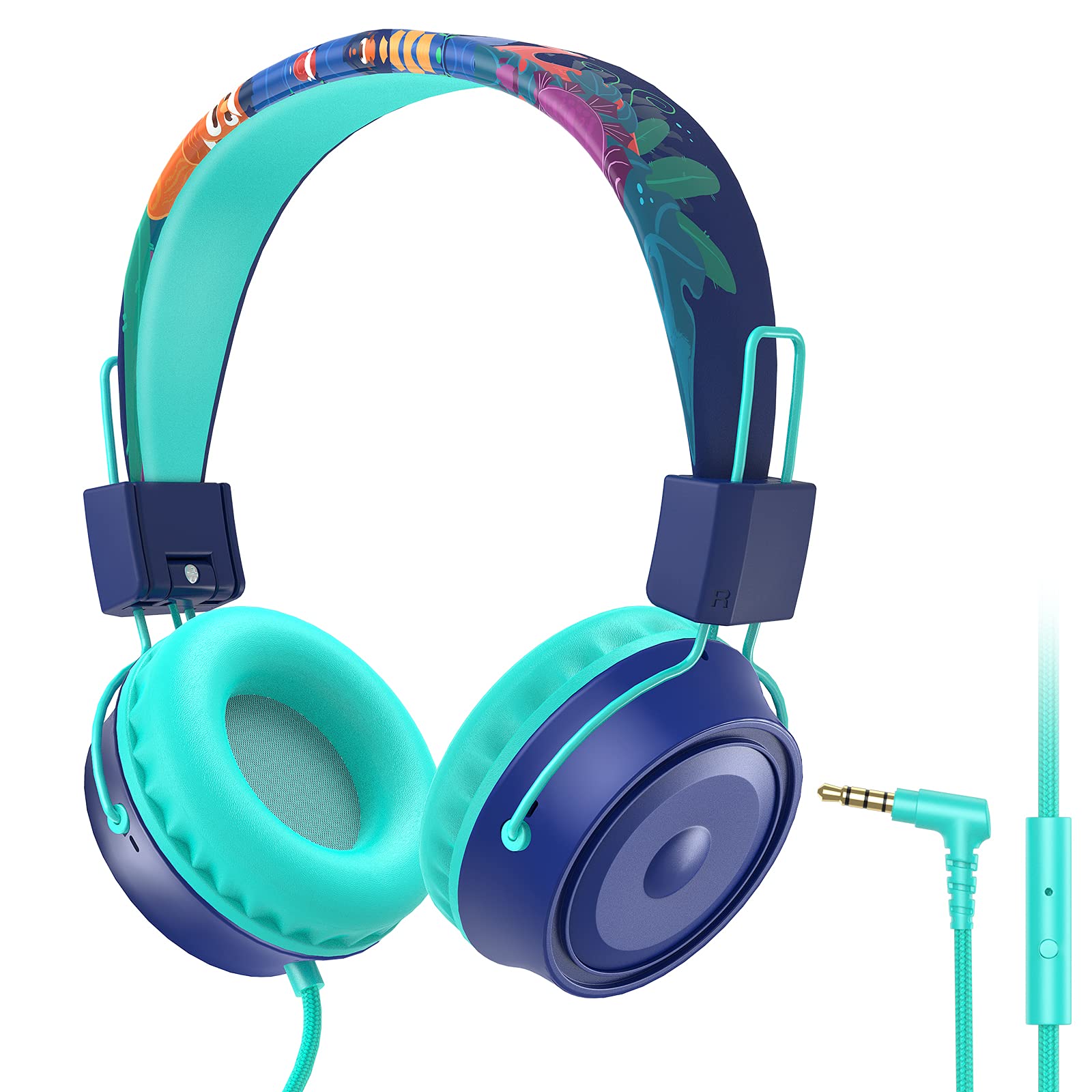 Kids Headphones with Microphone - Safe Volume Limiter 85/94dB, 3.5mm Wired On-Ear Headset for Children, Lightweight Comfort for School, Online Classes, iPad, Kindle & Tablet Use (Blue) - Perfect for Learning, Homeschooling & Remote Education