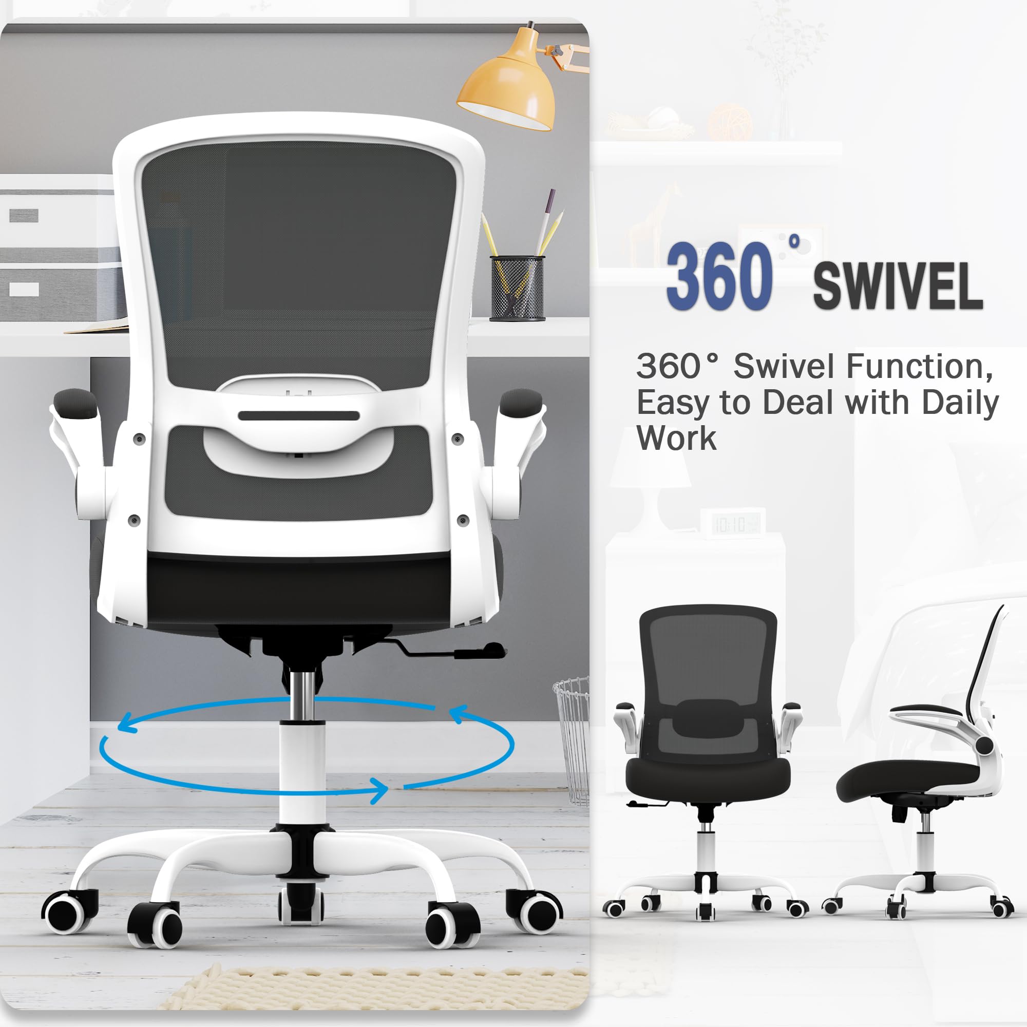 Ergonomic Office Chair with Adjustable Lumbar Support - High Back Mesh Computer Desk Chair with Flip-Up Armrests - BIFMA Certified Executive Task Chair for Home Office & Workspace - Perfect for Long Hours of Comfortable Sitting