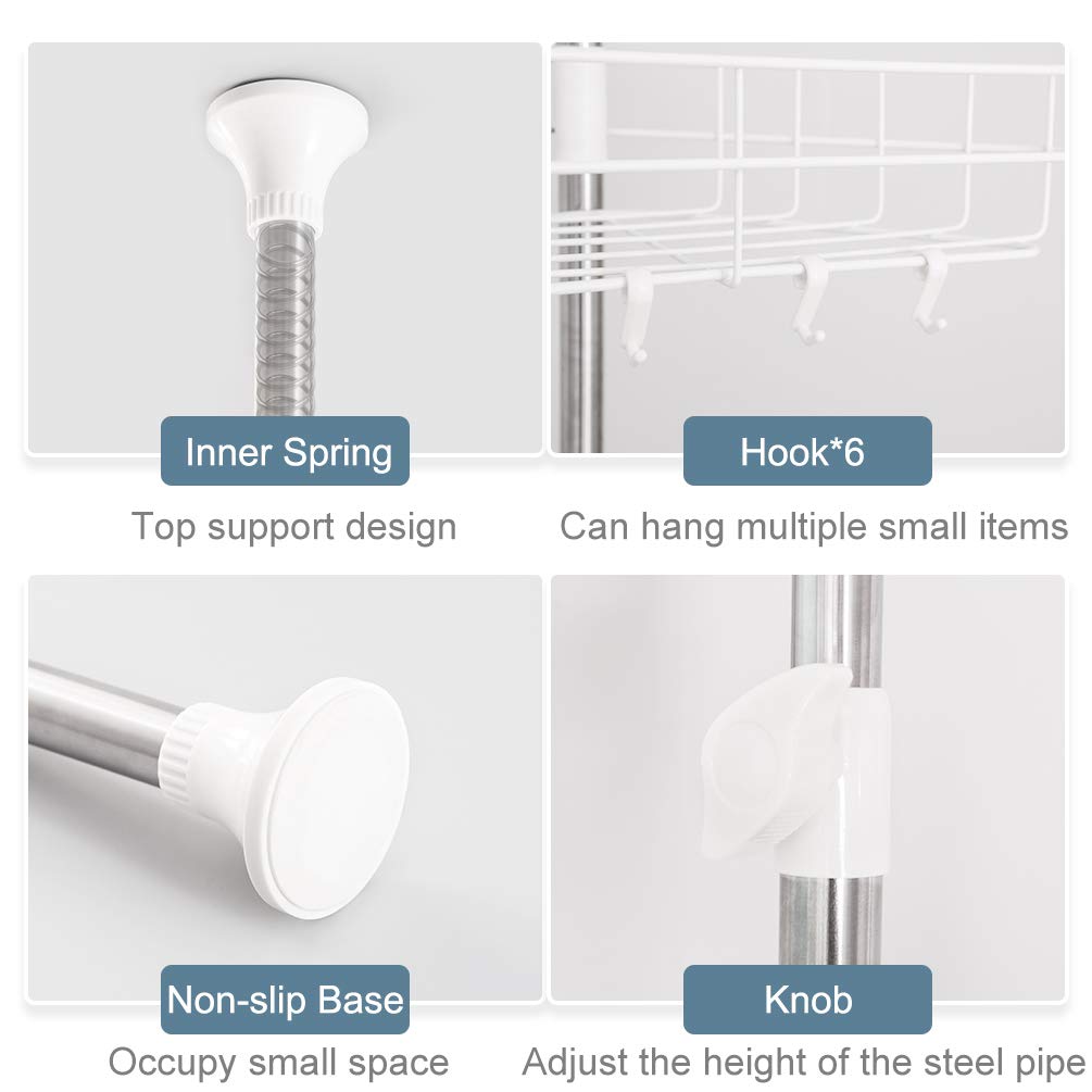 BAOYOUNI 4-Tier Adjustable Shower Caddy Tension Pole Corner Shelf - Bathroom Organizer for Shampoo, Soap & Toiletries - No Drilling Space-Saving Floor to Ceiling Storage Rack - Perfect for Small Bathrooms & Bathtub Organization (White)