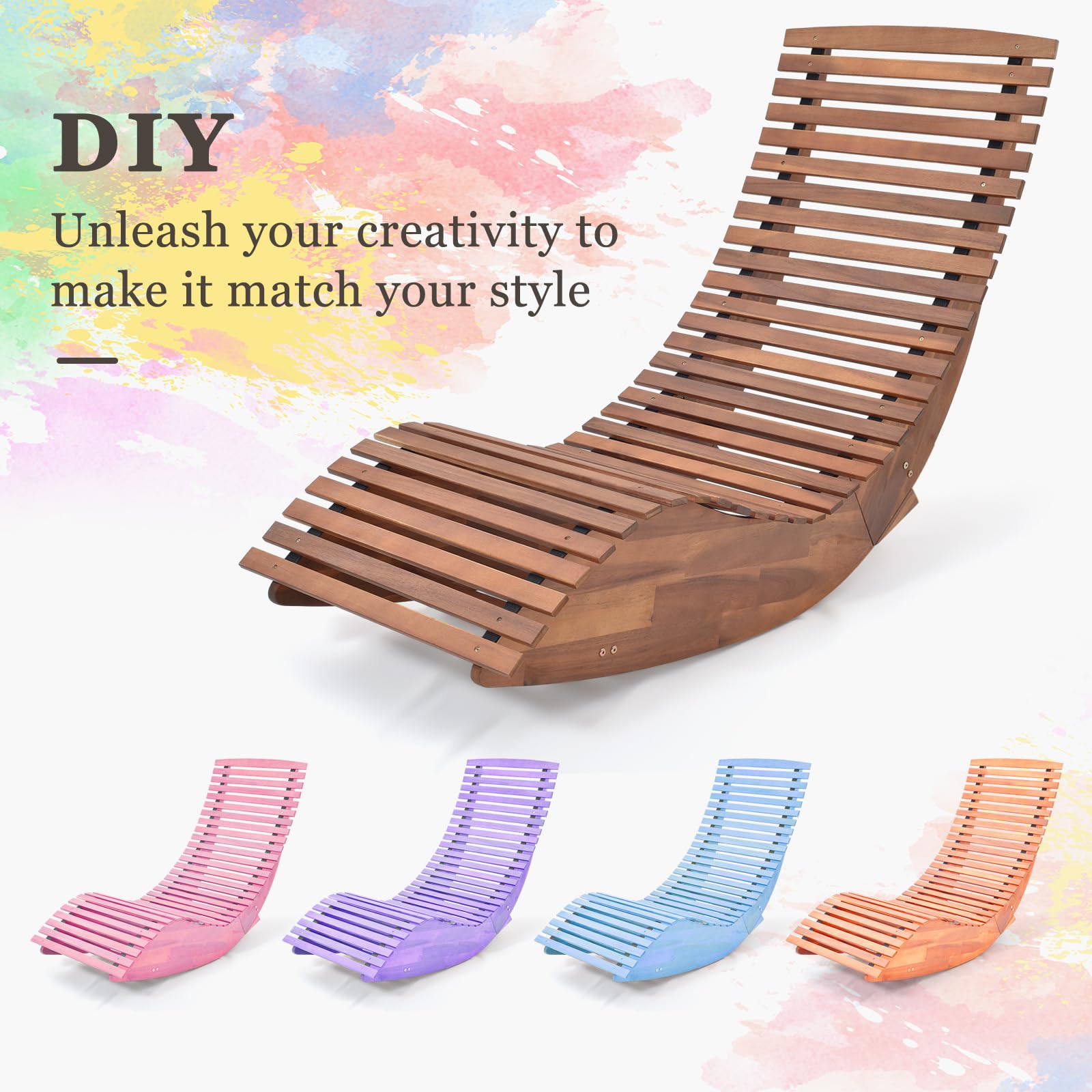 Tangkula Acacia Wood Rocking Chair - Wide Slatted Seat & High Back Porch Rocker - Durable Outdoor Patio Chair for Backyard, Garden, Deck & Sunroom Relaxation | Perfect for Reading, Lounging & Enjoying Nature